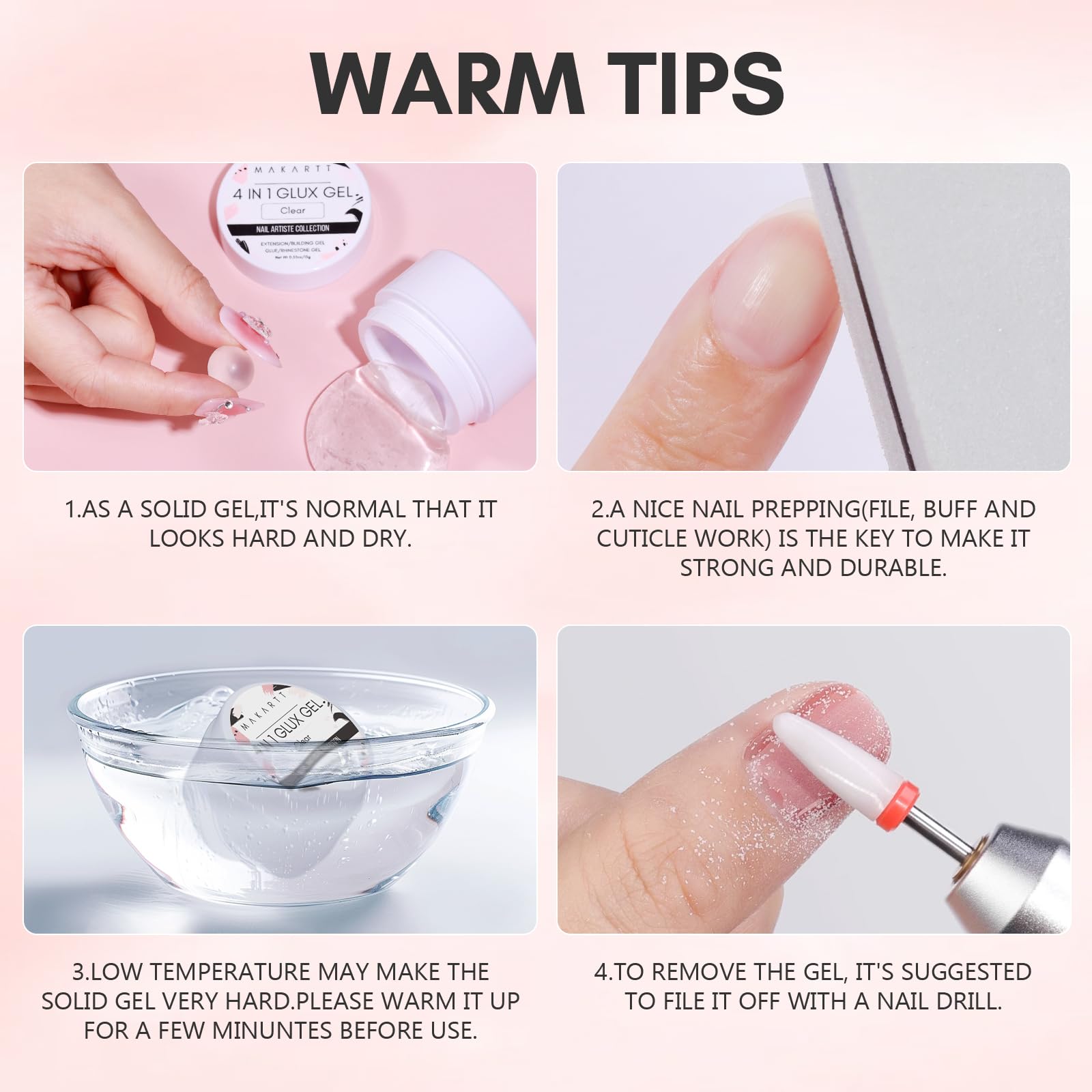 Makartt 4-in-1 Solid Gel Builder for Nail Extensions - 3D Sculpting Gel, UV Nail Glue & Hard Gel for Acrylic Nails & Rhinestones (15ml x 2 Bottles, Clear) | Professional Salon & DIY Home Manicure | UV/LED Lamp Required