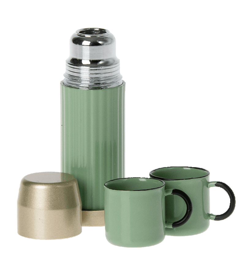 Maileg Miniature Mint Thermos & Cups Set - Adorable Tiny Tea Party Accessories for Dolls, Pretend Play & Kids Collectibles | Perfect for Tea Time, Gift Giving & Imaginative Play