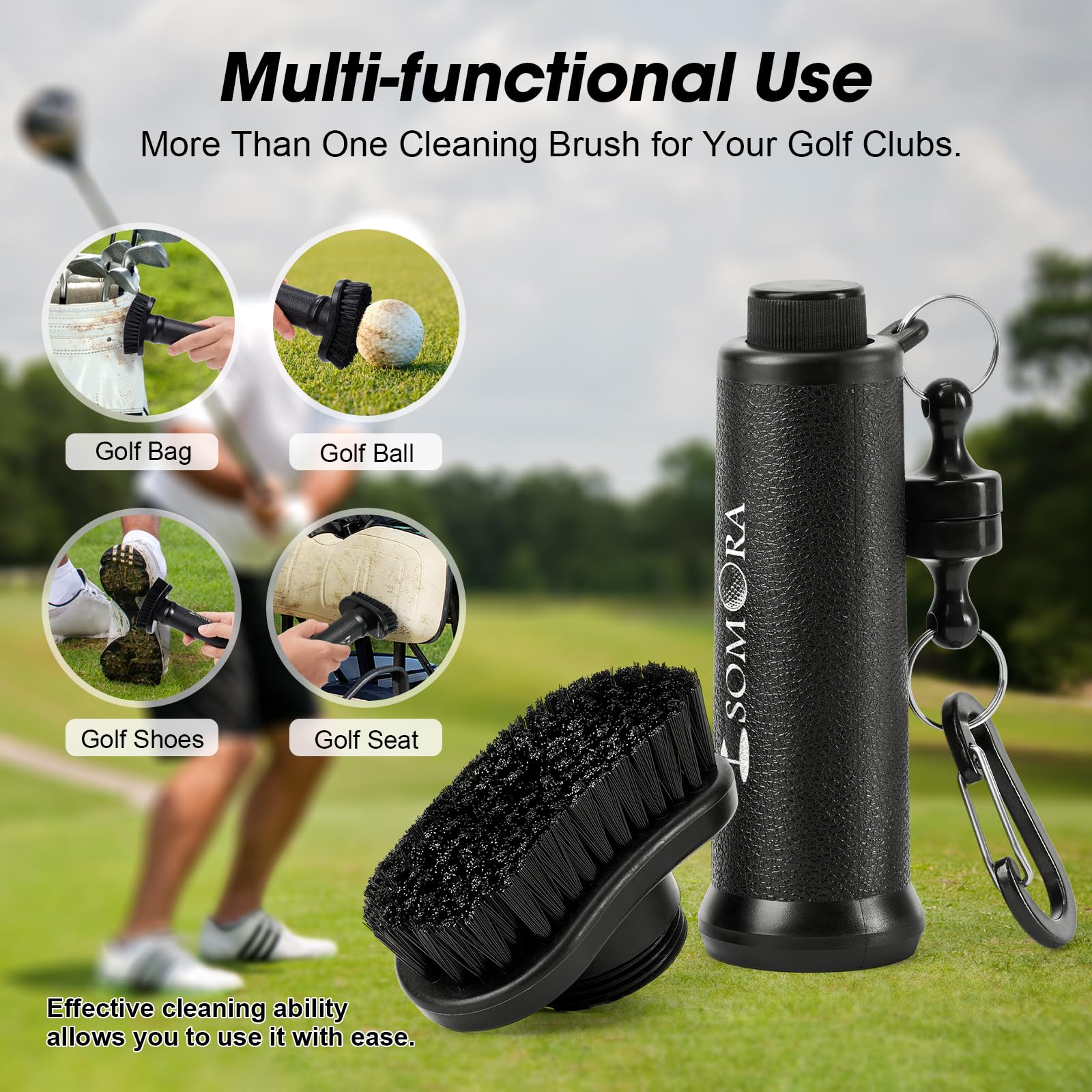 Premium Golf Club Cleaning Brush with Nylon Bristles & Magnetic Clip - Squeeze Bottle Design for Easy Water Flow - Ideal Golf Accessories & Gifts for Men (Christmas, Birthday, White Elephant) - Perfect for On-Course Cleaning & Club Maintenance
