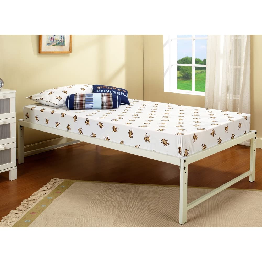 White Metal Twin Size Platform Bed Frame - Sturdy & Modern Design for Small Spaces | Perfect for Kids, Teens & Guest Rooms