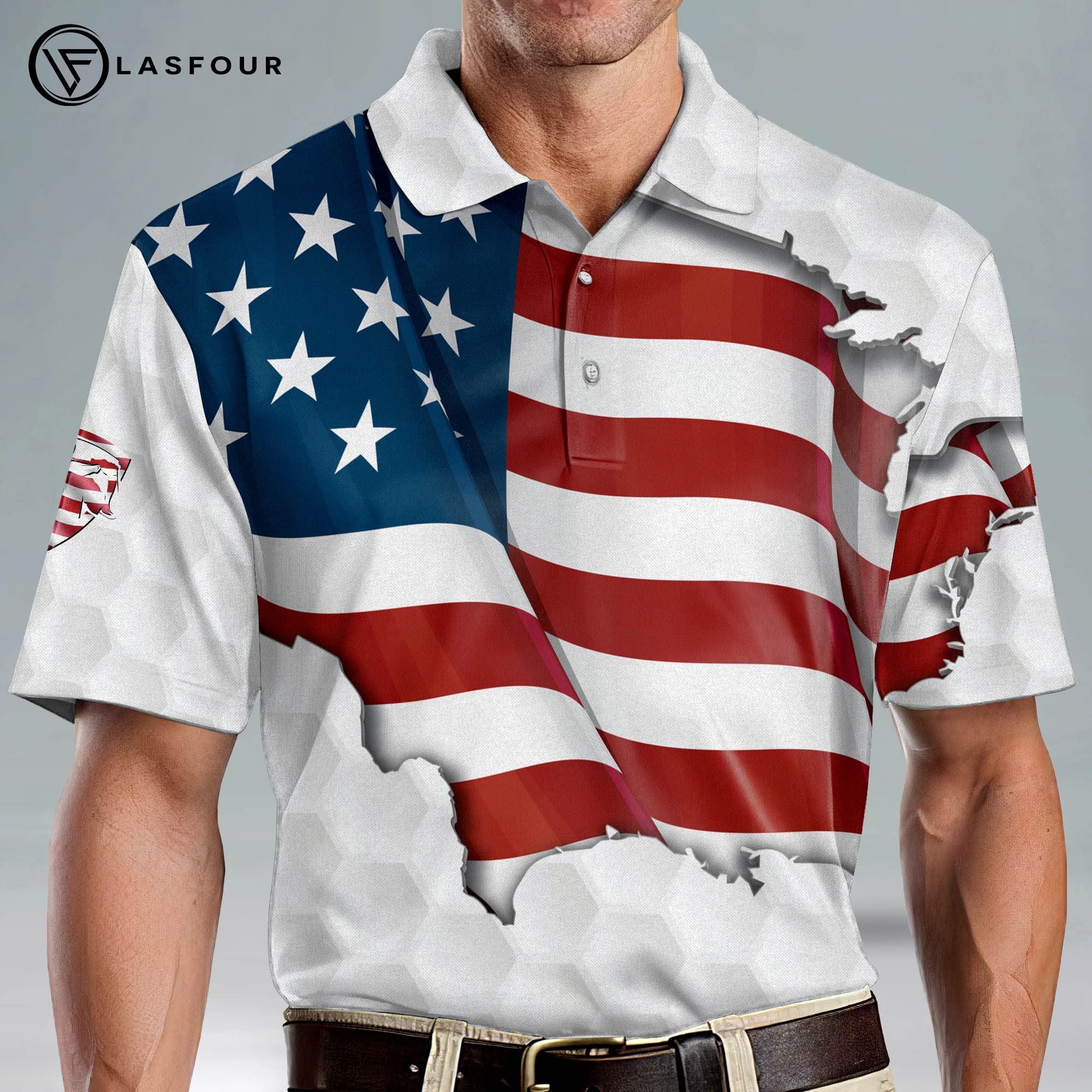 LASFOUR Patriotic Golf Polo Shirts for Men - American Flag Short Sleeve Performance Shirts for Dad & Grandpa - Perfect for Golfing, Father's Day Gifts & 4th of July Celebrations