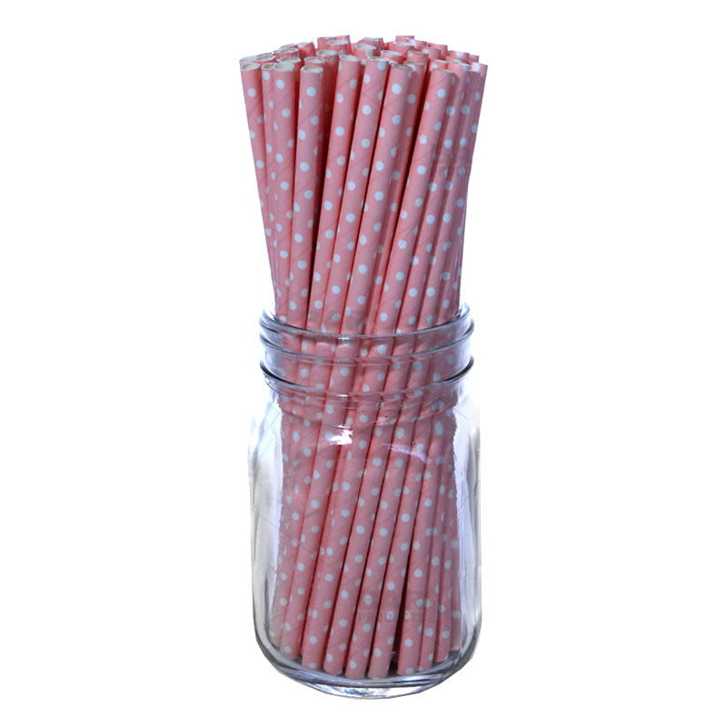 BarConic® Eco-Friendly Biodegradable Paper Straws - 100 Pack, Pink Dot Design - Perfect for Parties, Weddings, and Sustainable Dining