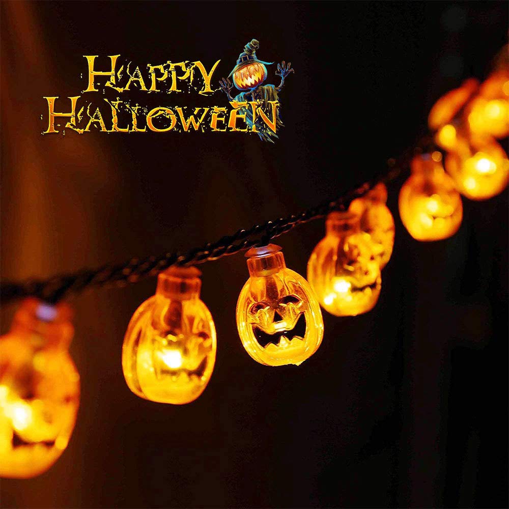 30 LED Solar Pumpkin String Lights - 20ft IP65 Waterproof Outdoor Halloween & Christmas Decorations for Patio, Garden, Gate, Yard - Warm White Lights for Party, Wedding, and Holiday Events