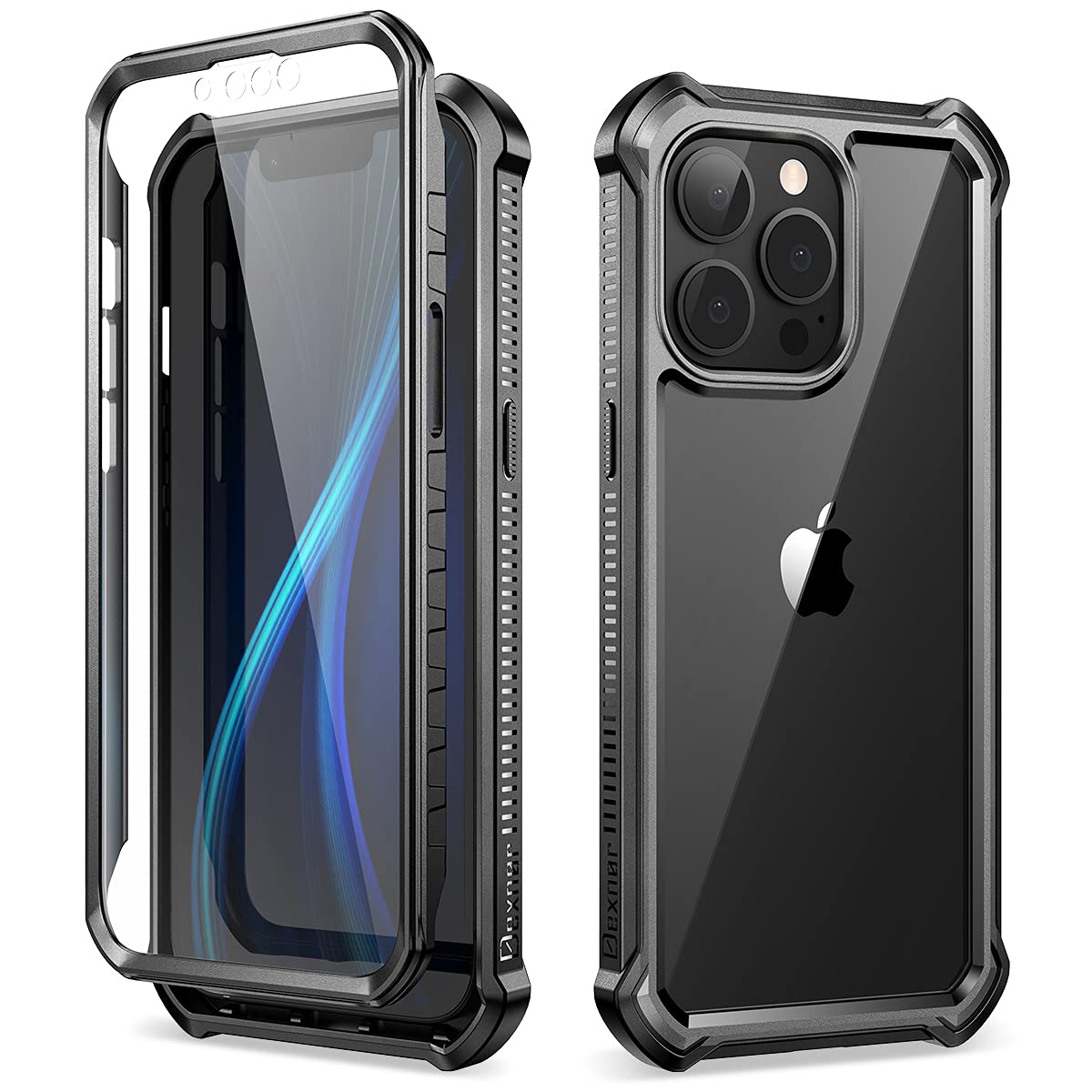 Dexnor iPhone 13 Pro Max Case 6.7 Inch - Shockproof Rugged Heavy Duty Cover with Built-in Screen Protector | 360° Full Body Protection | Clear Hard Back Bumper | Perfect for Outdoor, Work & Daily Use (Black)