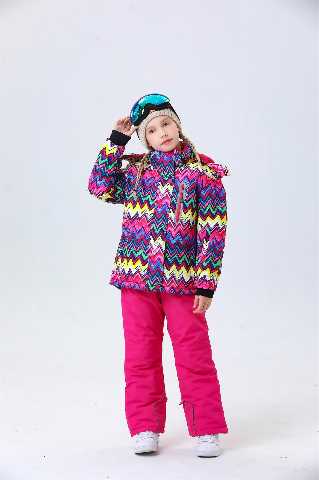 WOWULOVELY Girls' Thick Warm Snowsuit Set - Hooded Ski Jacket & Pants 2-Piece Winter Outfit for Skiing, Snowboarding & Outdoor Play