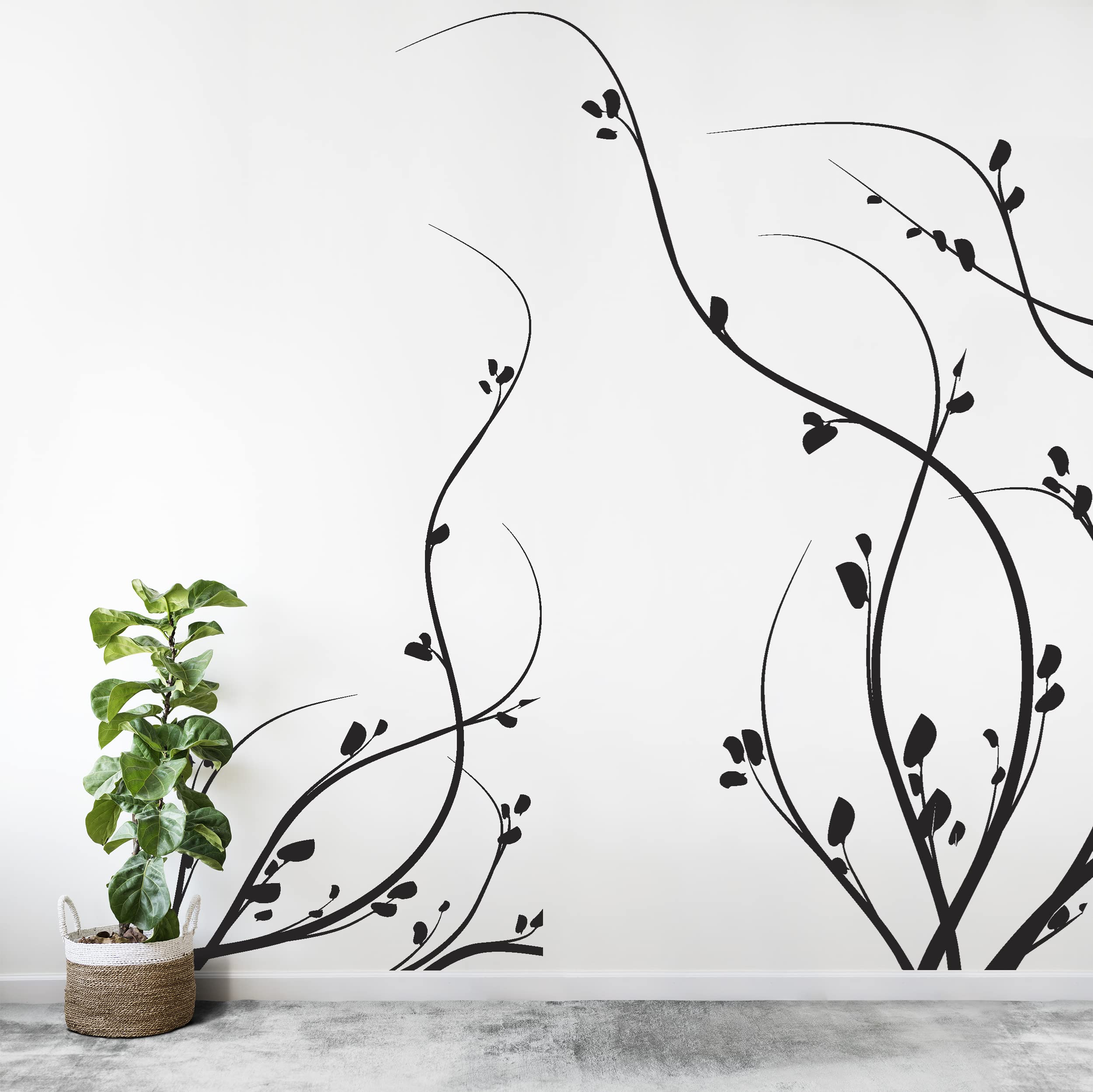 Floral Vine Wall Decal Stickers - Set of 4 Botanical Wall Art for Bedroom, Nursery & Bathroom Decor - Peel and Stick Removable Wall Decor for Home & Office