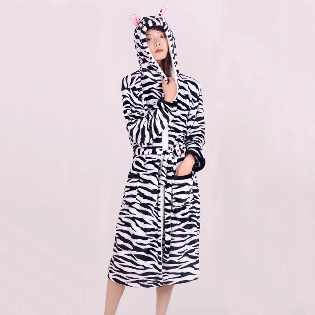 UXZDX CUJUX Women's & Men's Winter Coral Velvet Hooded Robe - Soft Flannel Dressing Gown with Panda Stitch Animal Design - Cozy Long Bathrobe for Spa, Lounge & Home Relaxation (Color: A, Size: Small)