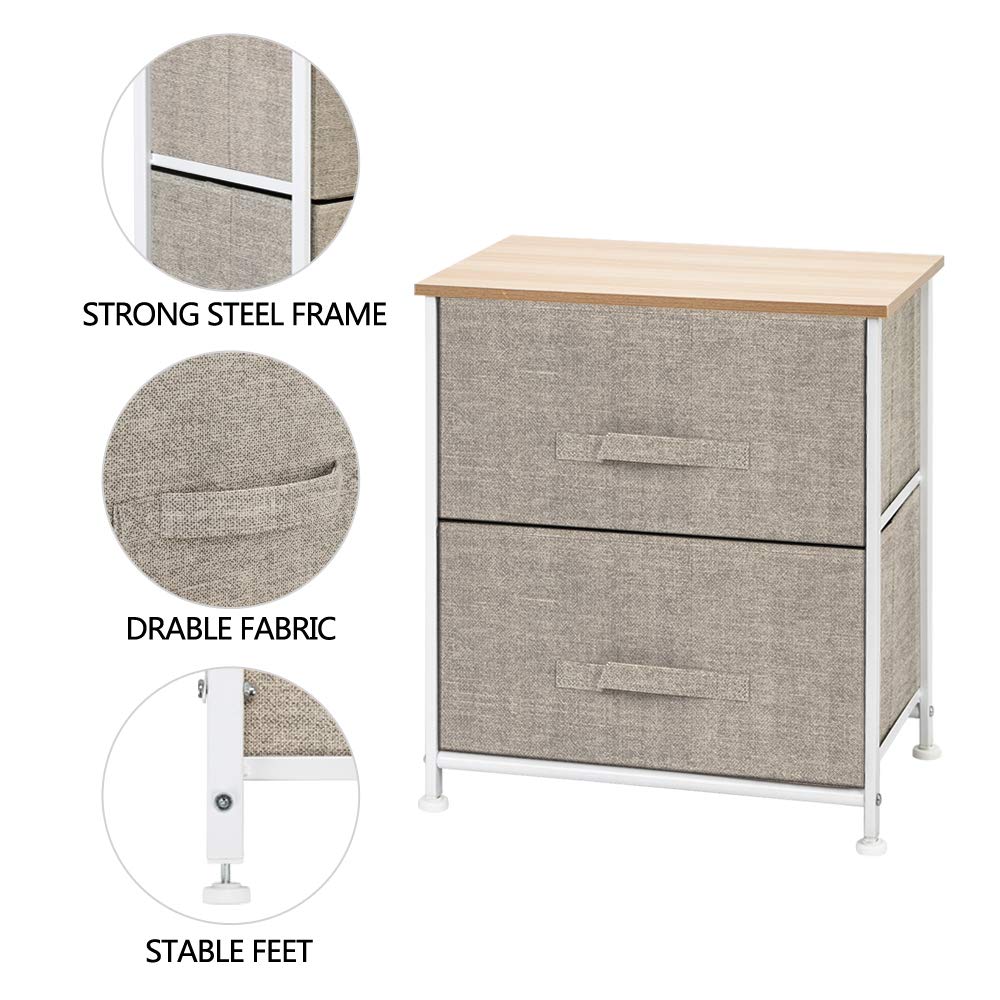 Mytunes Nightstand with 2 Drawers - 20 Inch Bedside Table with Steel Frame & Wood Top - Storage Organizer for Bedroom, Living Room, Office & Dorm - Perfect for Small Spaces & Apartment Living (Natural Finish)
