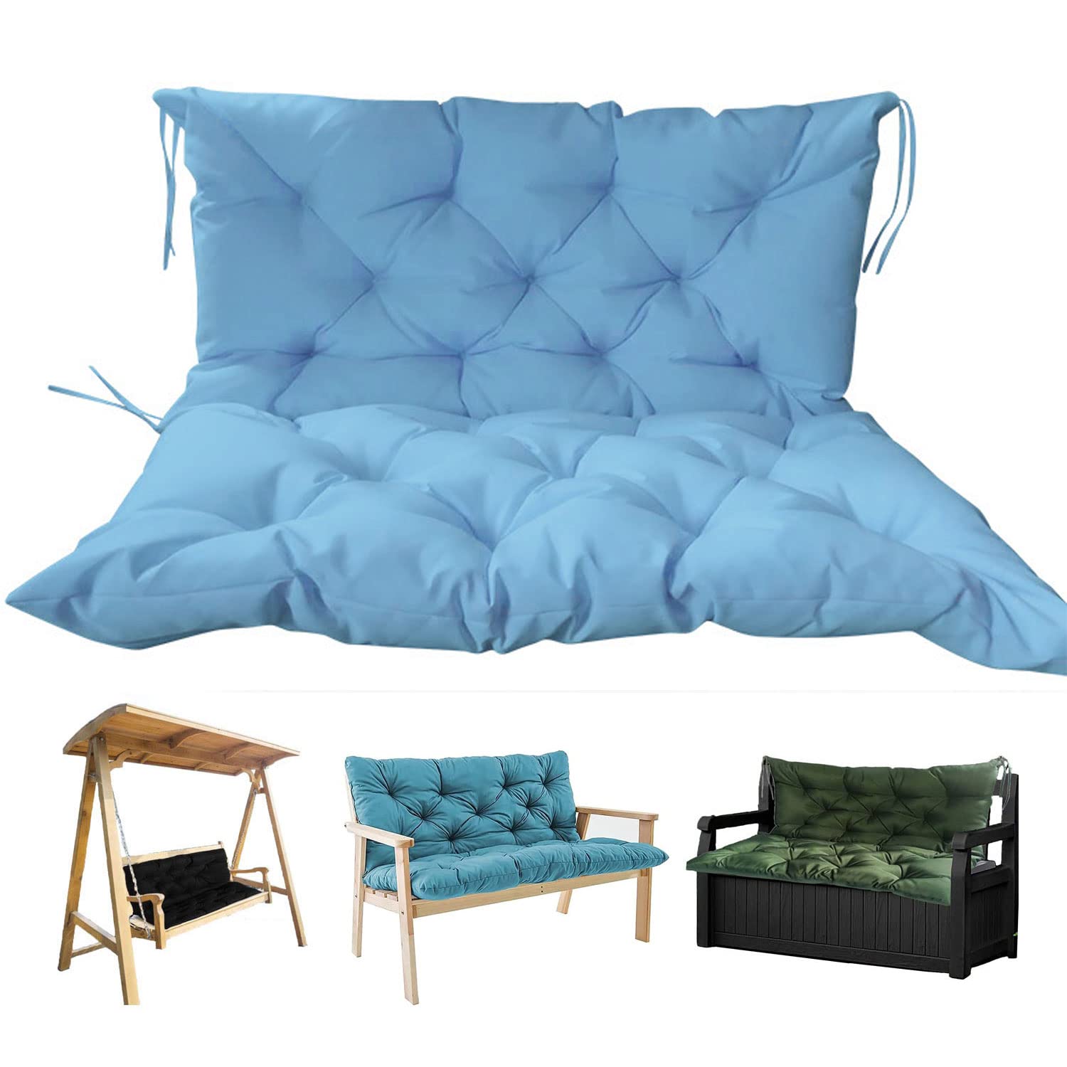 **Waterproof Swing Replacement Cushions – 47x40 Inch Outdoor Bench Cushion with Ties – Sky Blue Patio Chair Cushion for Porch, Garden, Lawn – Comfy & Durable Outdoor Furniture Accessories – Perfect for Relaxing on Swings, Benches, and Decks**