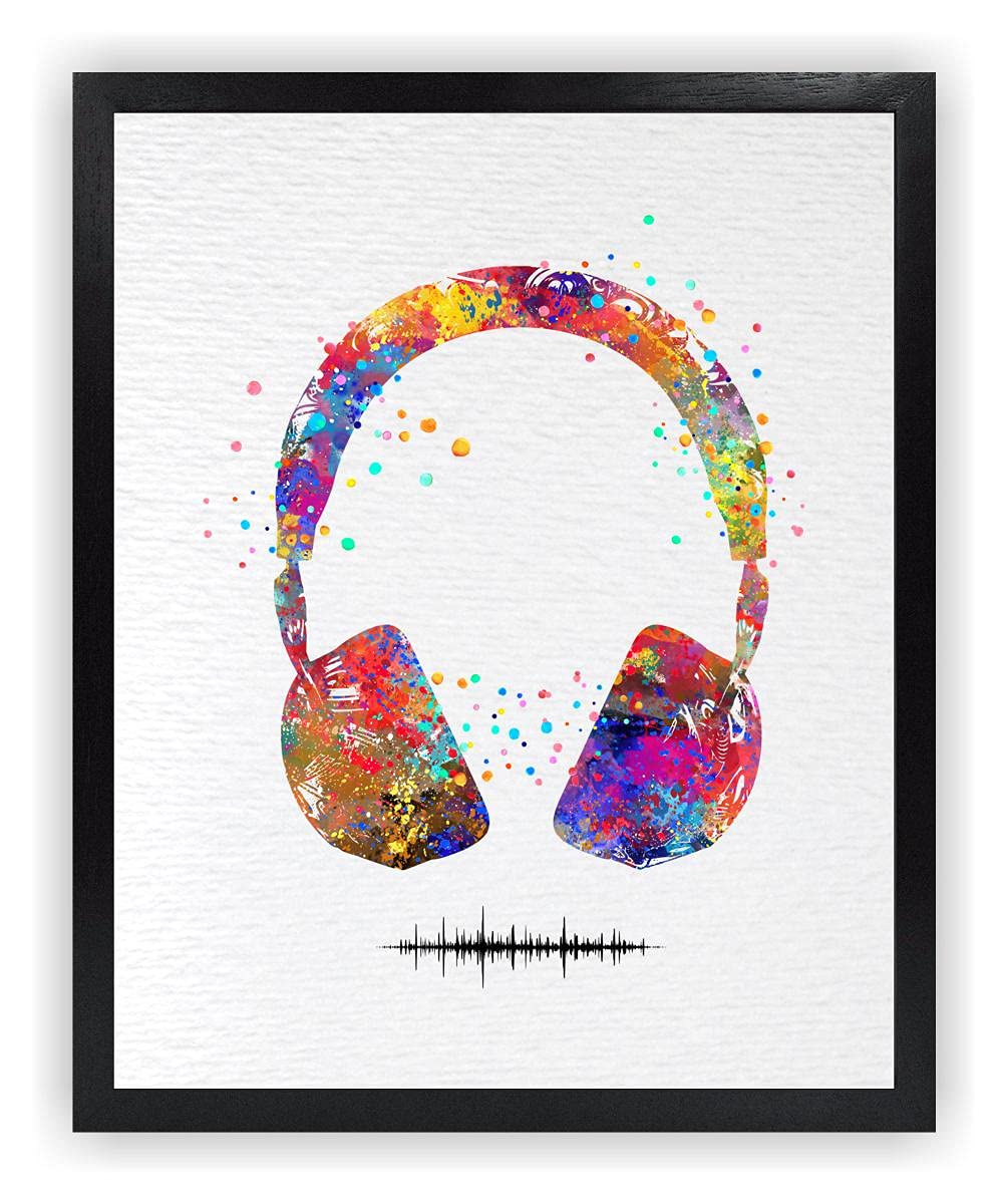 Dignovel Studios 8X10 Unframed Headset with Sound Wave Watercolor Print - Premium Archival Fine Art Poster for Gaming Room, Nursery & Home Wall Decor - Perfect for Music Lovers & Gamers