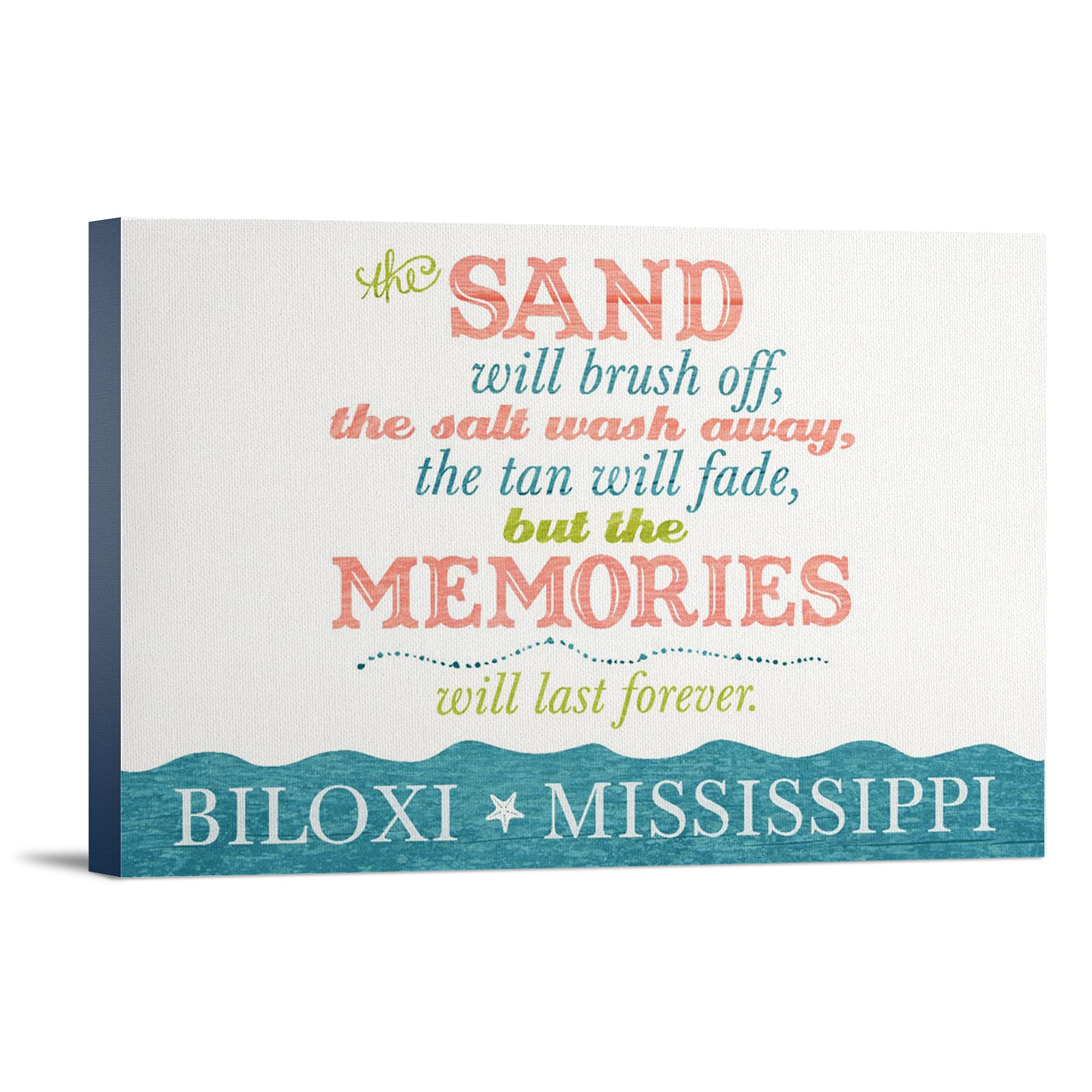 Biloxi Mississippi Beach Memories Canvas Print - 36x24 Gallery Wrapped Stretched Wall Art for Living Room, Bedroom & Office Decor