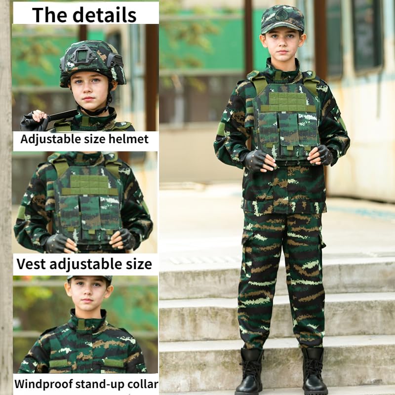 Kids Military Camouflage Soldier Play Set - Tactical Vest, Helmet & Backpack for Outdoor Adventure & Role Play Games