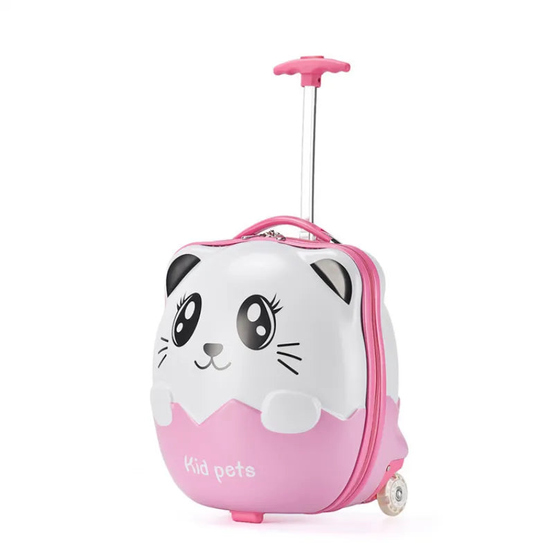 16 Inch Kids Travel Panda Trolley Suitcase - Cute Animal Print Carry On Luggage for Children Airplane Trips & Family Vacations