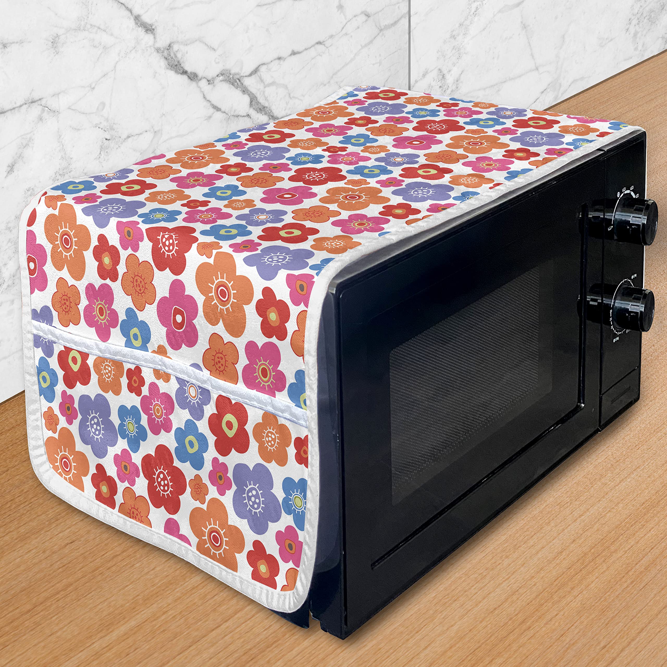 Ambesonne Floral Doodle Microwave Cover - Waterproof Kitchen Organizer with Pockets, 36