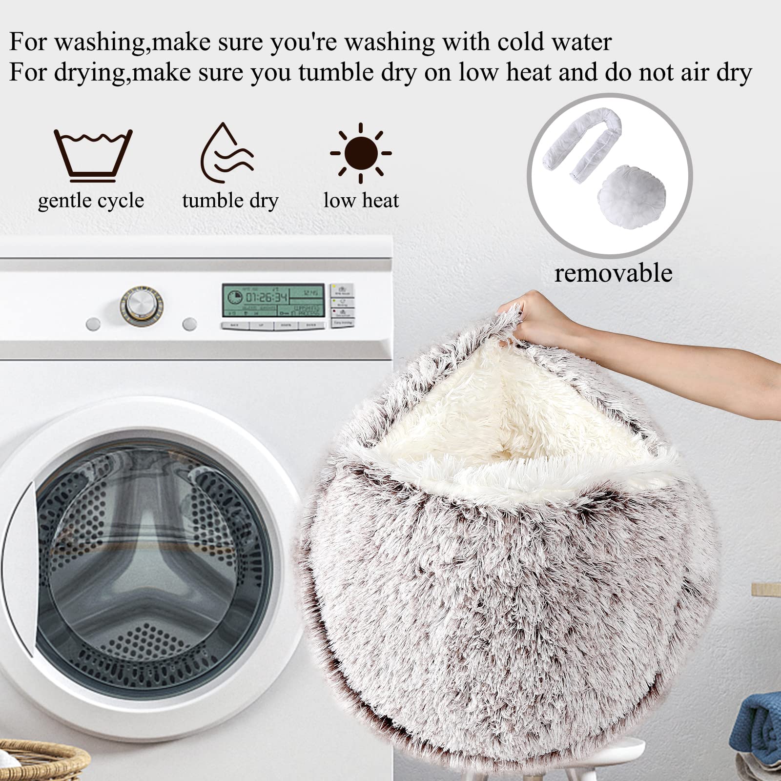 Calming Dog Bed & Cat Cave with Removable Hooded Cover - Washable Round Pet Bed for Small to Medium Pets (15-25 lbs) - Anti-Slip Faux Fur Fluffy Bed for Better Sleep - Perfect for Anxiety Relief & Cozy Napping (20