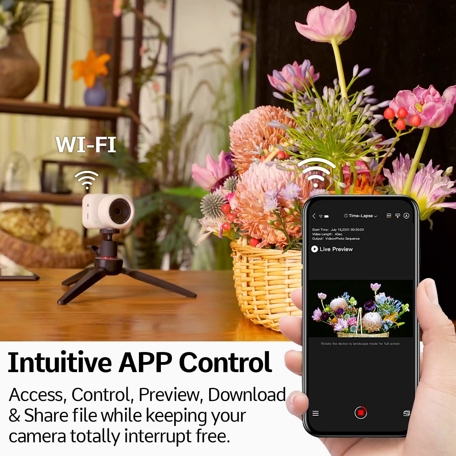 ATLI 1080P WiFi Timelapse Camera with HDR & APP Control - Manual Focus, Real-Time Preview for Indoor Plants, Flower Growth, Weather Monitoring - Remote Access Time Lapse Video Camera (White) - Perfect for Home Gardening, Nature Observation, and Scientific Research