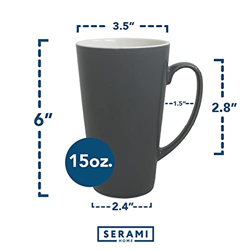 Premium 15oz Gray & White Ceramic Coffee Mugs with Large Handles - Set of 4 Tall Funnel Mugs for Hot/Cold Drinks - Perfect for Home, Office & Cafe Use