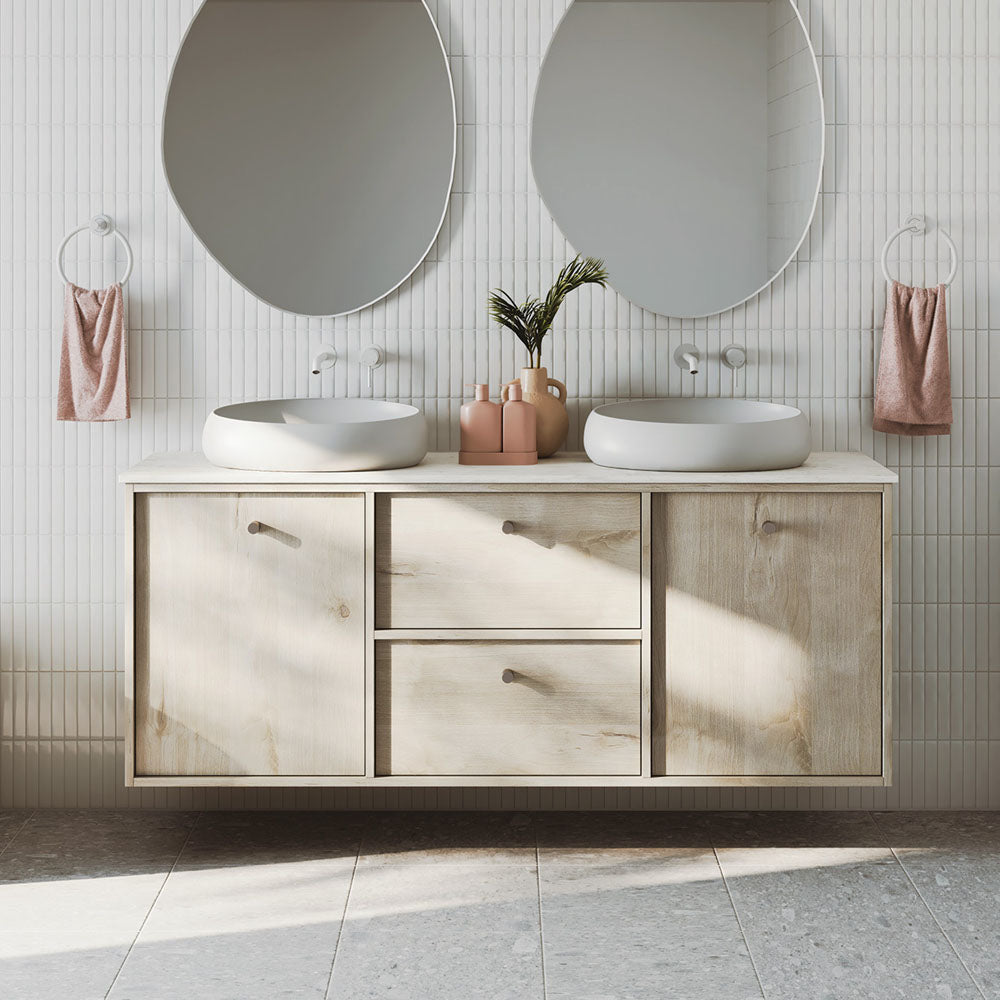 Fienza 228104MW 200 Kaya Wall Mounted Bathroom Basin Mixer Set - 200mm Round Plate Matte White Finish - Perfect for Modern Bathroom and Vanity Sink Installation