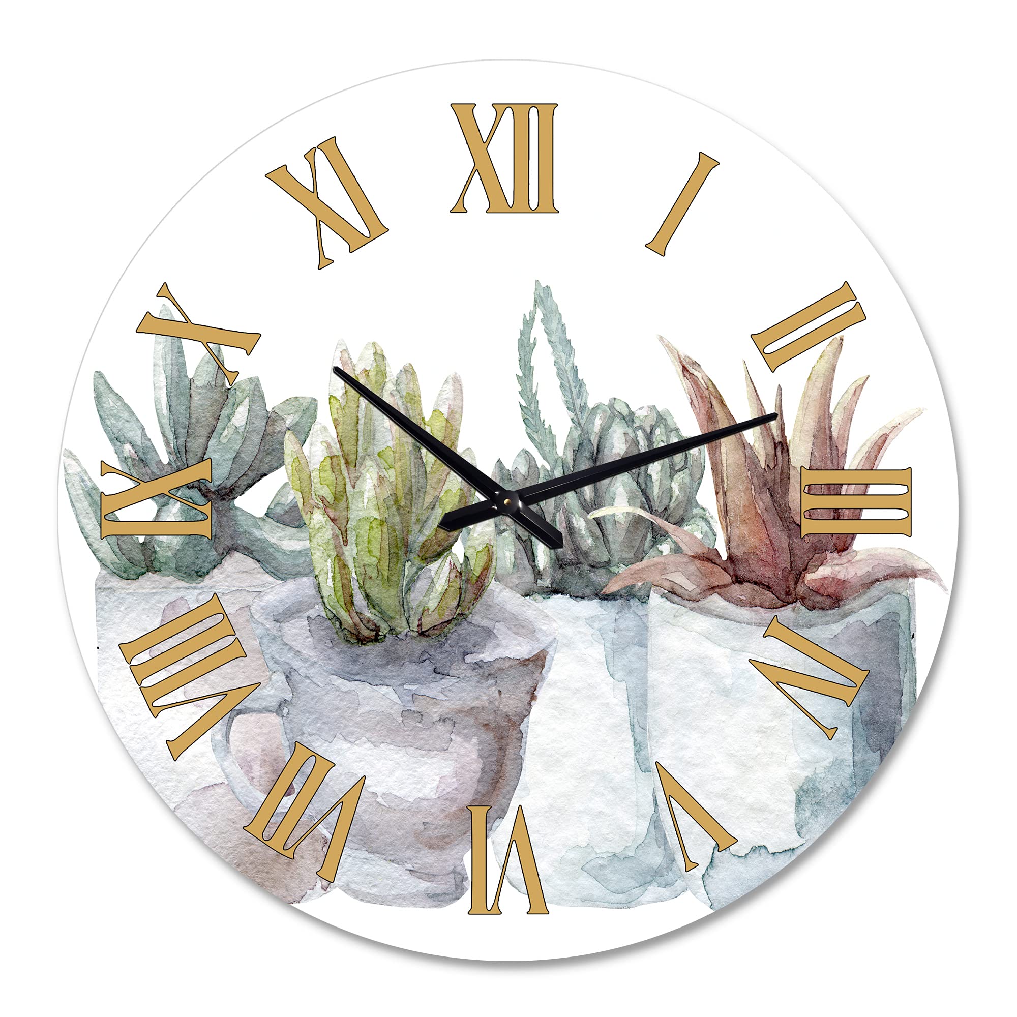 Farmhouse Wall Clock with Cactus and Succulent Design - Large Floral Botanical Wall Decor for Bedroom, Living Room, Kitchen & Office - Perfect Rustic Home Decor Gift Idea
