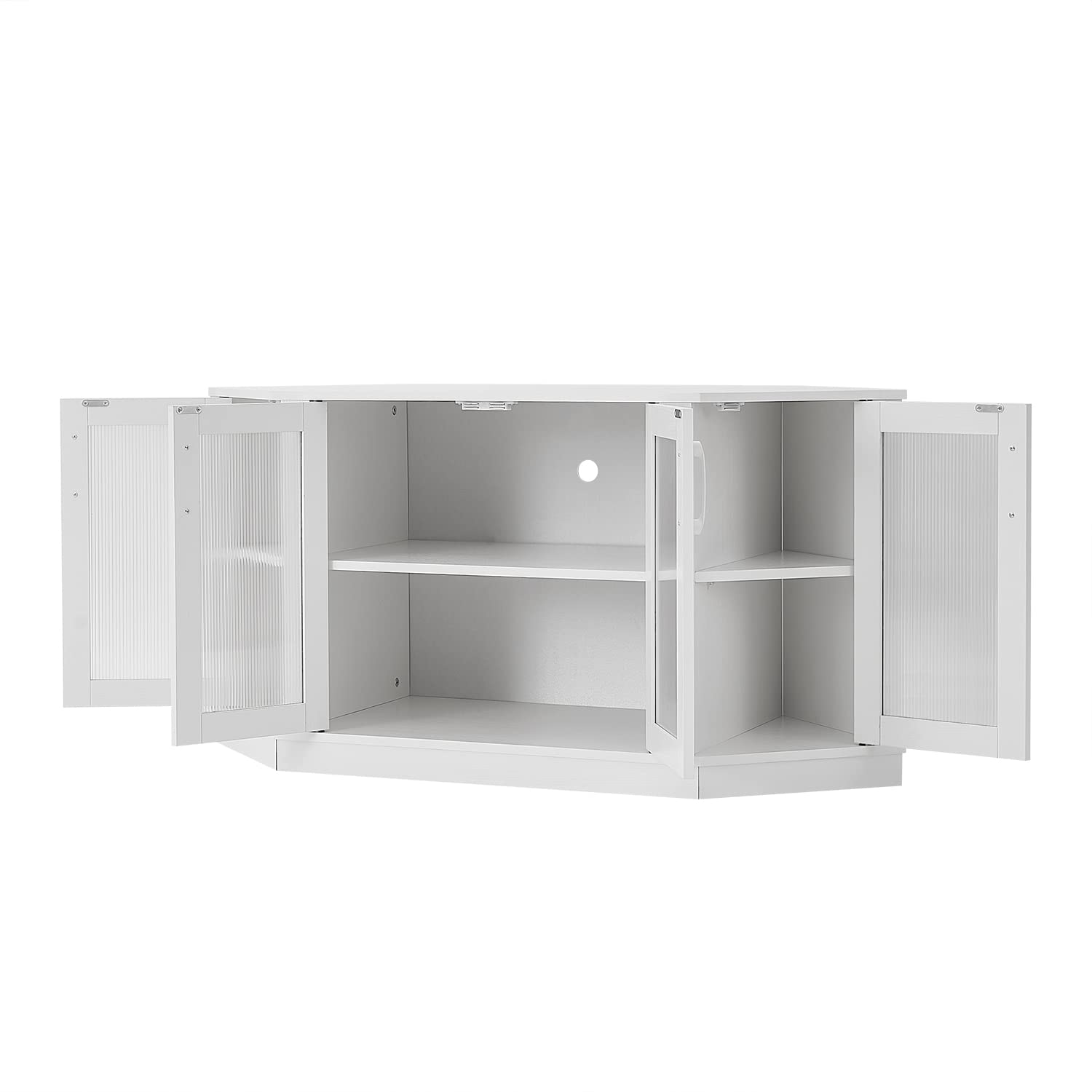 Panana 47 Inch Corner TV Stand with 4 Doors & Shelves - White Media Console for Living Room, Fits TVs up to 51 Inch - Perfect for Small Spaces & Apartment Entertainment Centers