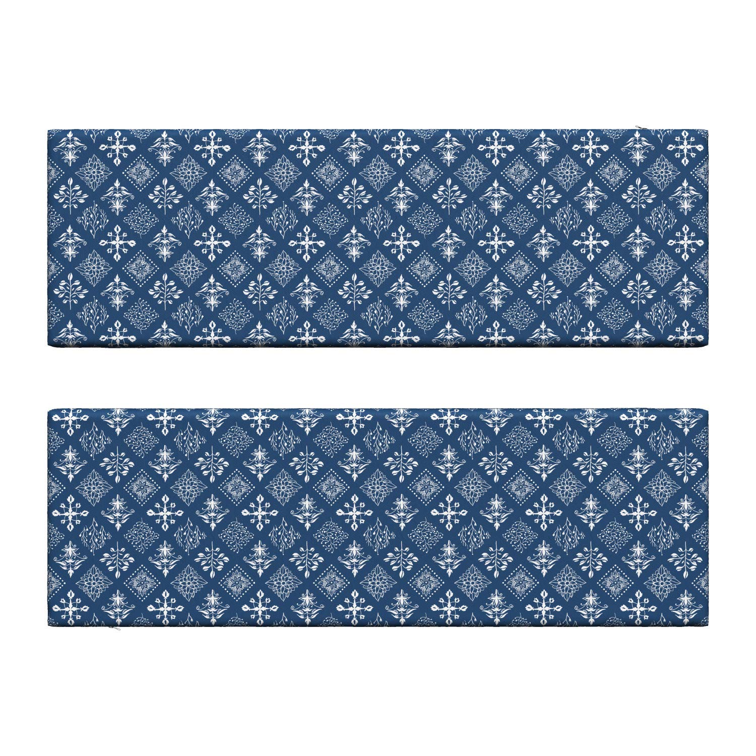 Ambesonne 2-Piece Indigo Bench Cushion Set with Mediterranean Floral Leaf Swirl Design - 45