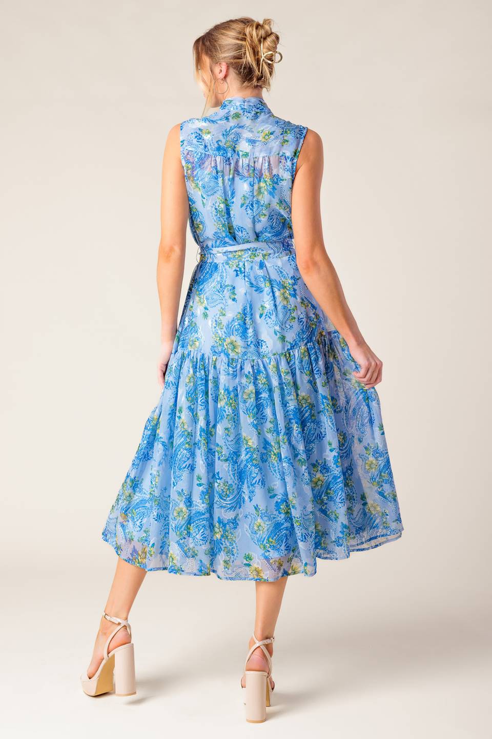EVER AFTER BOW TIE MIDI DRESS in Powder Blue - Elegant A-Line Flowy Formal Dress for Weddings, Parties & Special Occasions