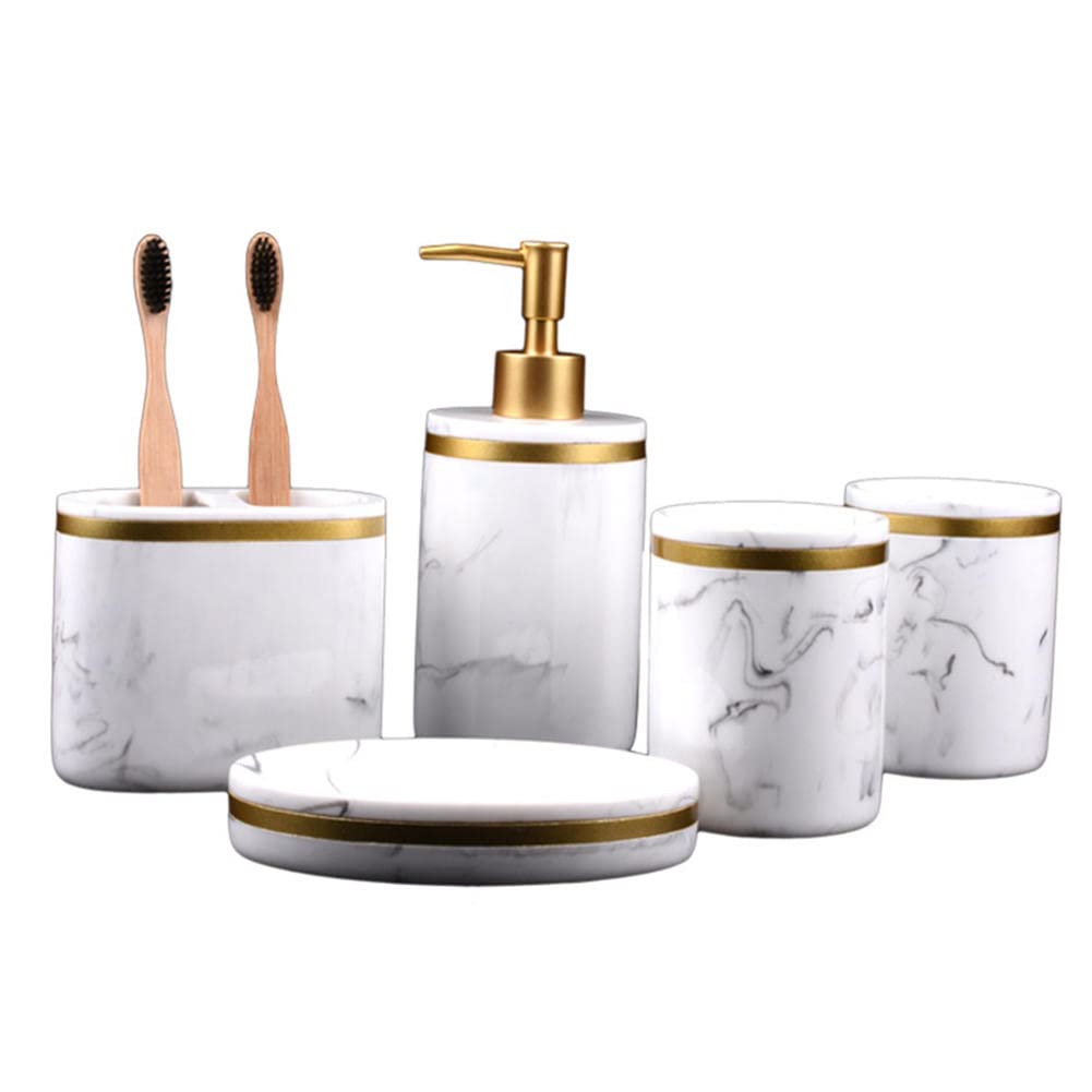 JINYISI 5-Piece Bathroom Accessories Set - Toothbrush Holder & Resin Wash Cup Set for Modern Bathroom Organization | Stylish & Durable Resin Material | Perfect for Home, Apartment, Hotel, and Dorm Decor
