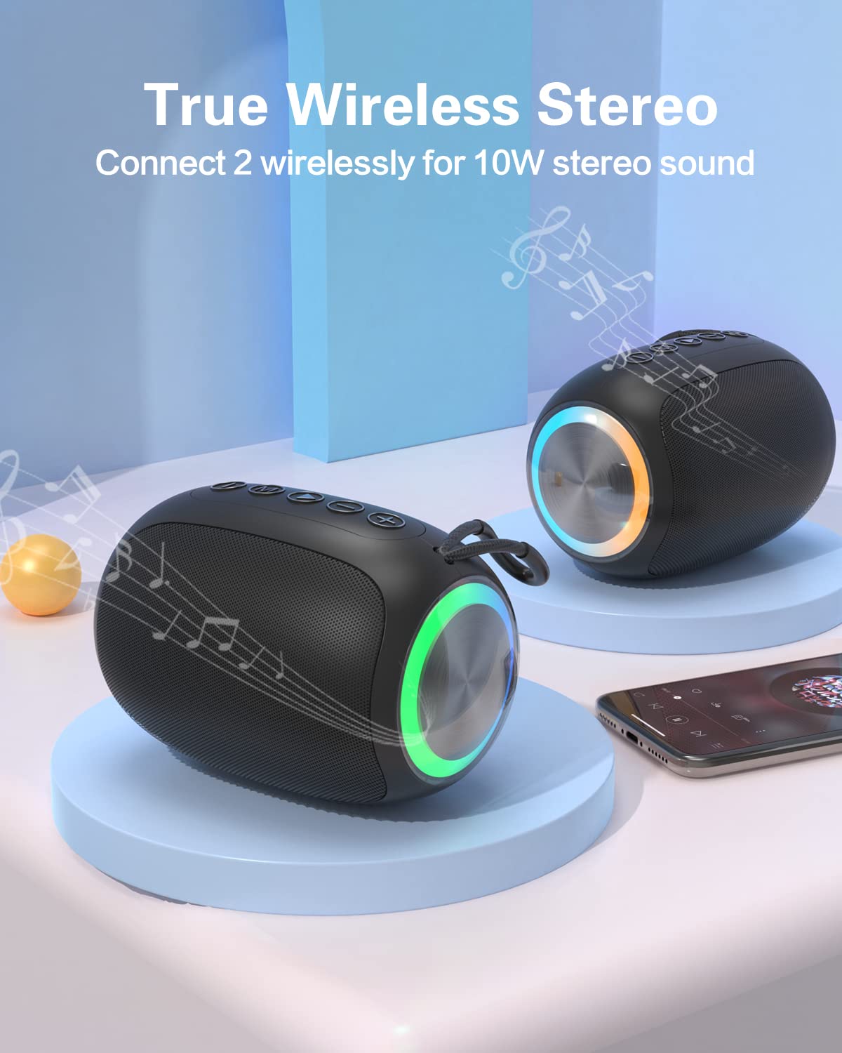Bluetooth Speakers A66 - 5W Portable Wireless Speakers with Clear Sound, Multi-Playing Modes, Compatible with Cellphone & PC, Ideal for Home, Outdoor, and Travel Use