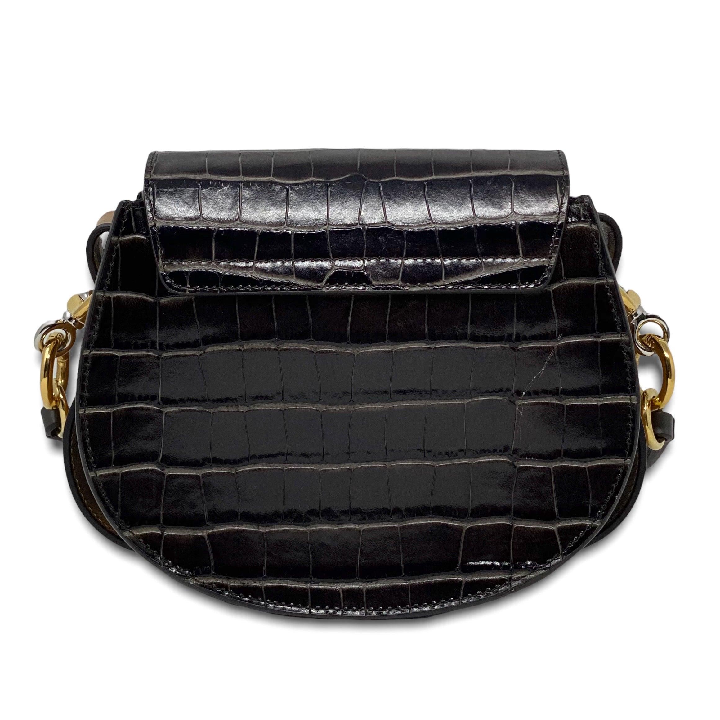 Chloé Small Tess Bag in Chocolate Croc Leather - Luxury Crossbody Purse for Women, Perfect for Date Night & Evening Events