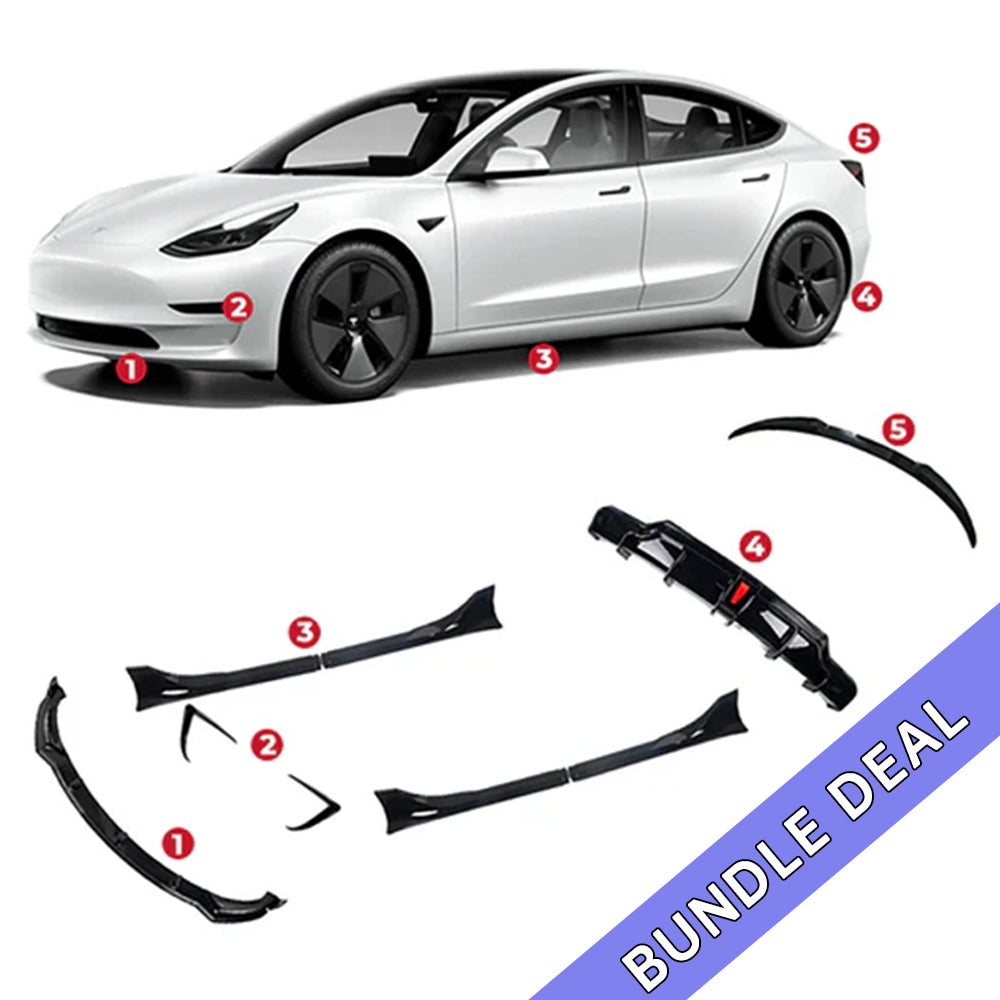 Tesla Model 3 Body Kit (9 Pcs) - ABS Sport Upgrade for Style & Performance - Compatible with 2017-2023 Models - Enhance Your Car's Aerodynamics & Appearance for Street Racing & Car Shows