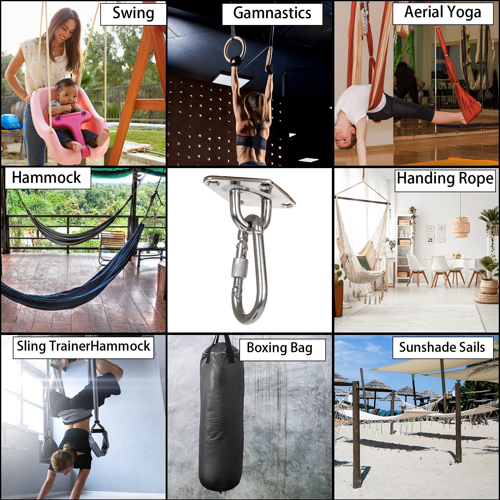 Heavy Duty 1100 lb Hammock Hanging Kit - 2 Pack Universal Hooks for Hammock Stands, Yoga Swings & Brazilian Hammocks - Ceiling Fan Sandbag Hook with Load-Bearing Capacity - Perfect for Outdoor Camping, Backyard Relaxation & Indoor Hammock Installation