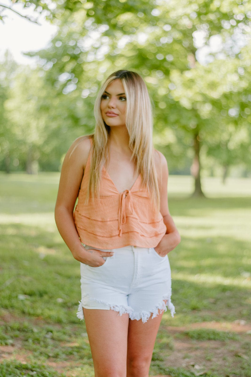 Stylish Orange Linen Tie Front Blouse for Women | Breathable Summer Tops | Casual & Beach Wear | Perfect for Outdoor Events & Vacation Outfits