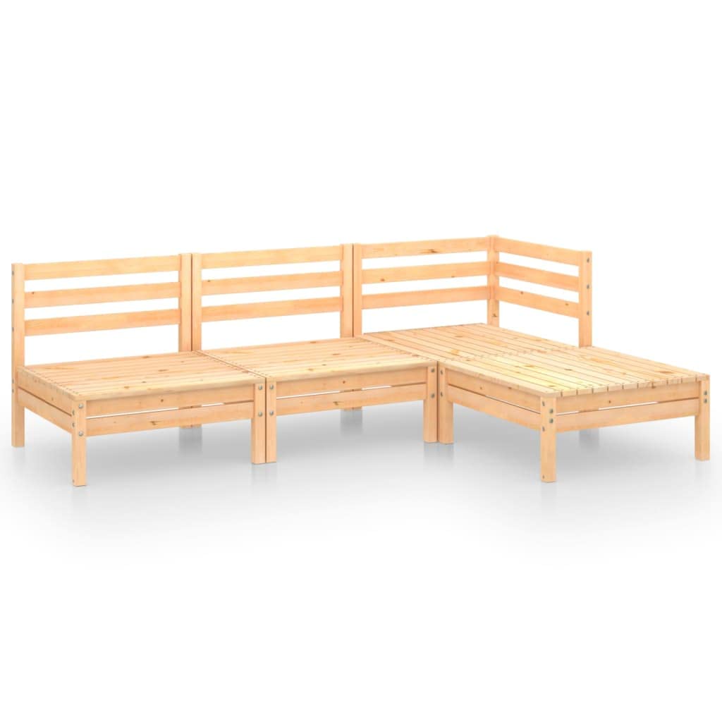 vidaXL 4-Piece Wooden Patio Lounge Set - Solid Pinewood Outdoor Furniture with Rustic Charm - Easy Assembly Modular Garden Set - Perfect for Backyard, Poolside & Patio Relaxation