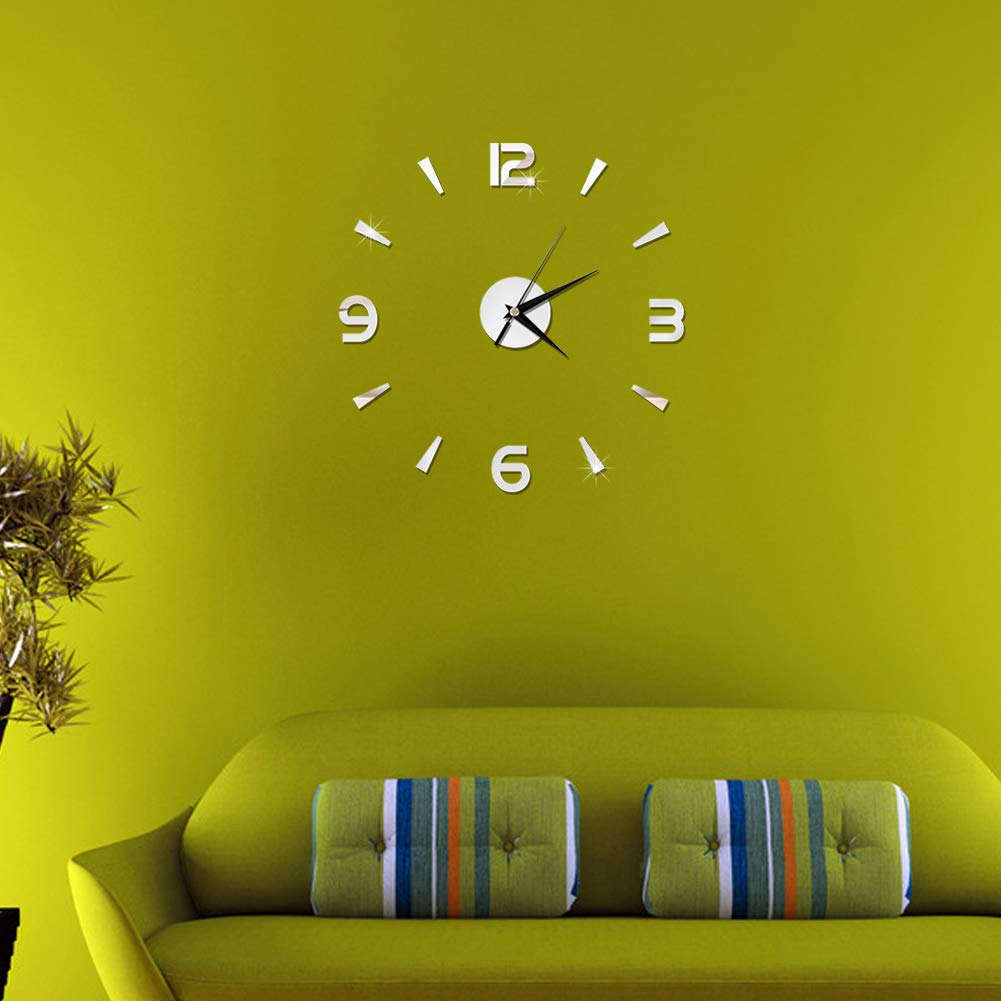Haofy Frameless DIY Wall Clock - 3D Big Watch Sticker for Modern Home & Office Decor (Black/Silver) | Perfect for Living Room, Bedroom, or Workspace Wall Art