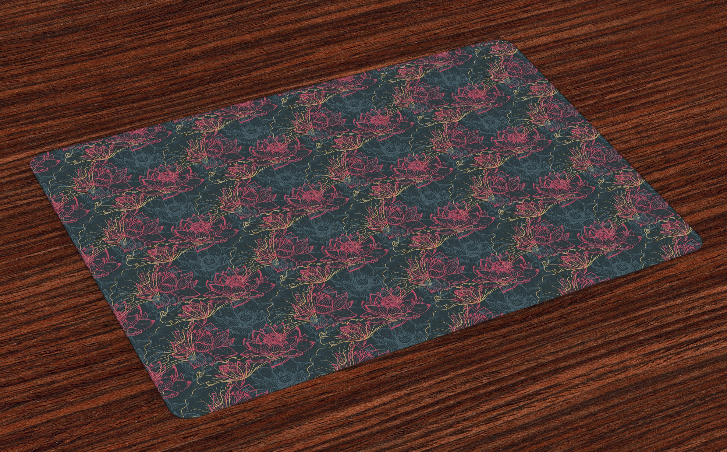Ambesonne Lotus Place Mats Set of 4 - Hand Painted Asian Floral Design Symbolizing Rebirth, Washable Fabric Table Mats for Dining Room & Kitchen Decor in Dark Coral, Slate Blue & Beige | Perfect for Dinner Parties, Holiday Gatherings & Everyday Use