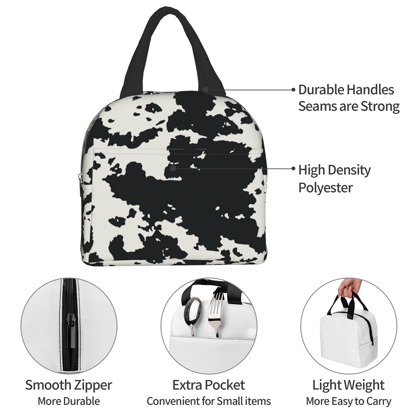 Insulated Lunch Bag with Cow Animal Pattern - Reusable & Portable Meal Container for Men & Women - Perfect for Work, Travel, Picnic & Outdoor Activities