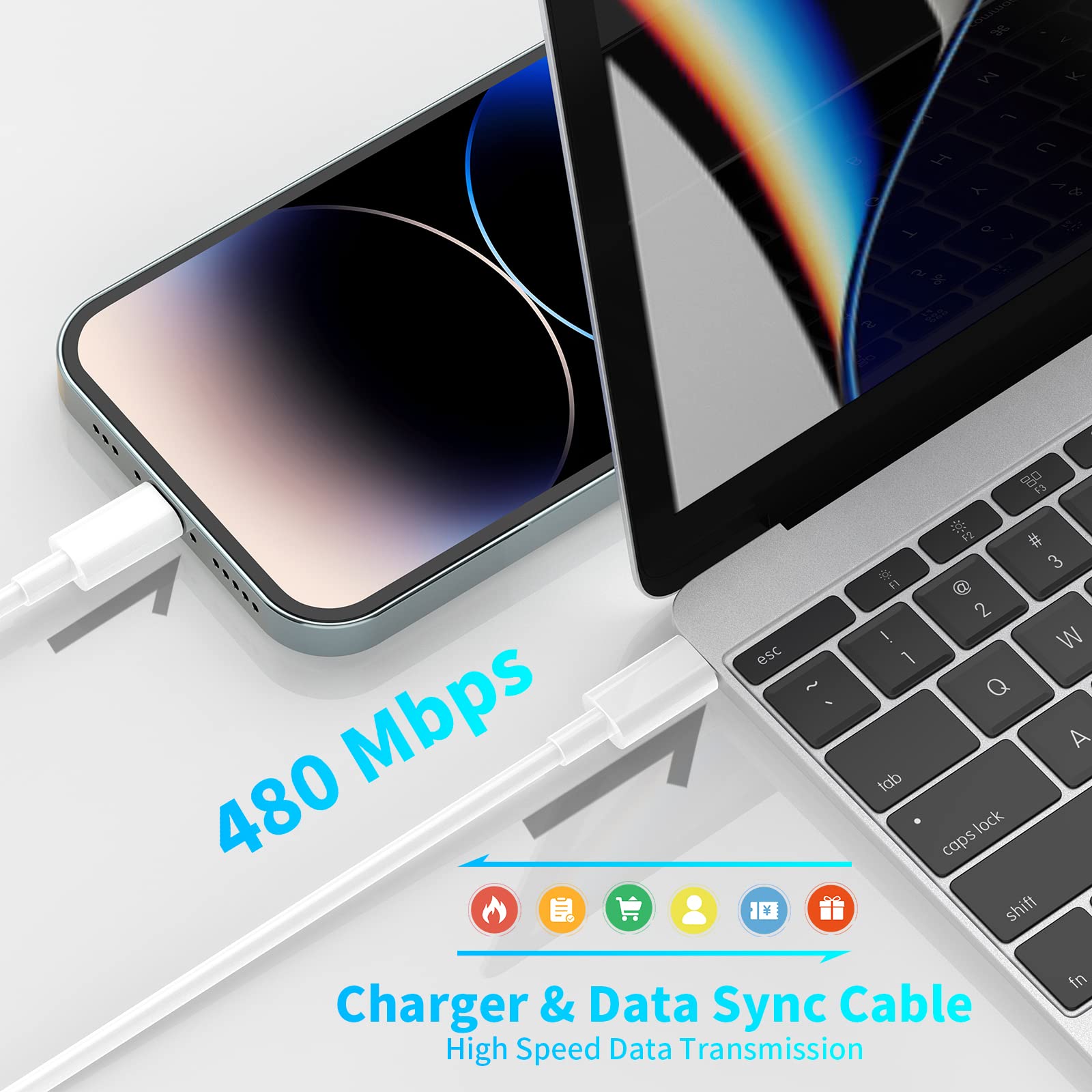 20W USB C Fast Charger Block 3-Pack with 6FT USB-C to Lightning Cables - PD Type C Wall Charger Adapter Compatible with iPhone 14/13/12/11/XS/XR/X/8, iPad & AirPods - Perfect for Home, Office & Travel Charging