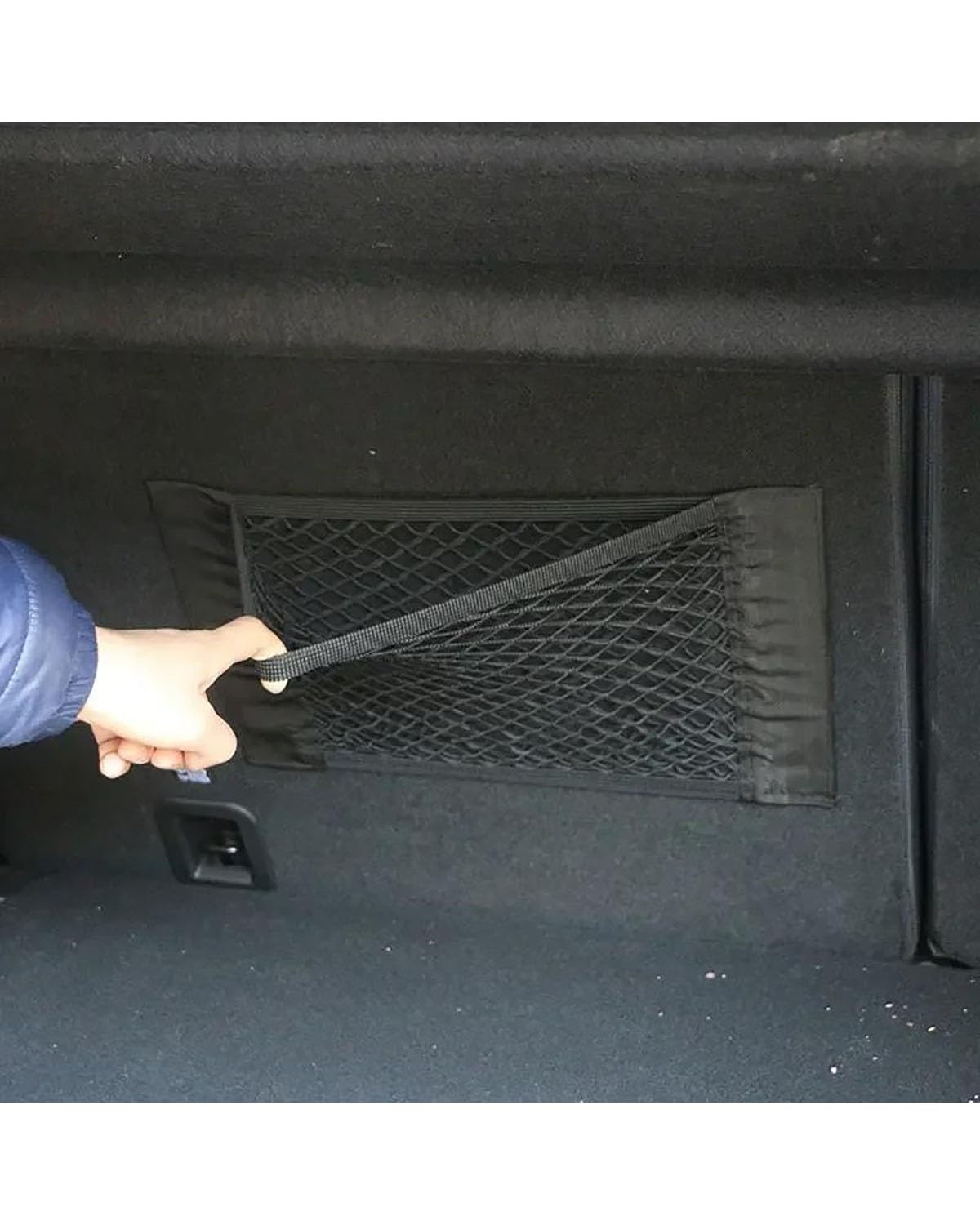 Car Cargo Net Organizer - Heavy Duty Elastic Trunk Storage Net with Magic Adhesive for Rear Seats & Vehicle Storage - Perfect for Road Trips, Grocery Hauling, and SUV Organization