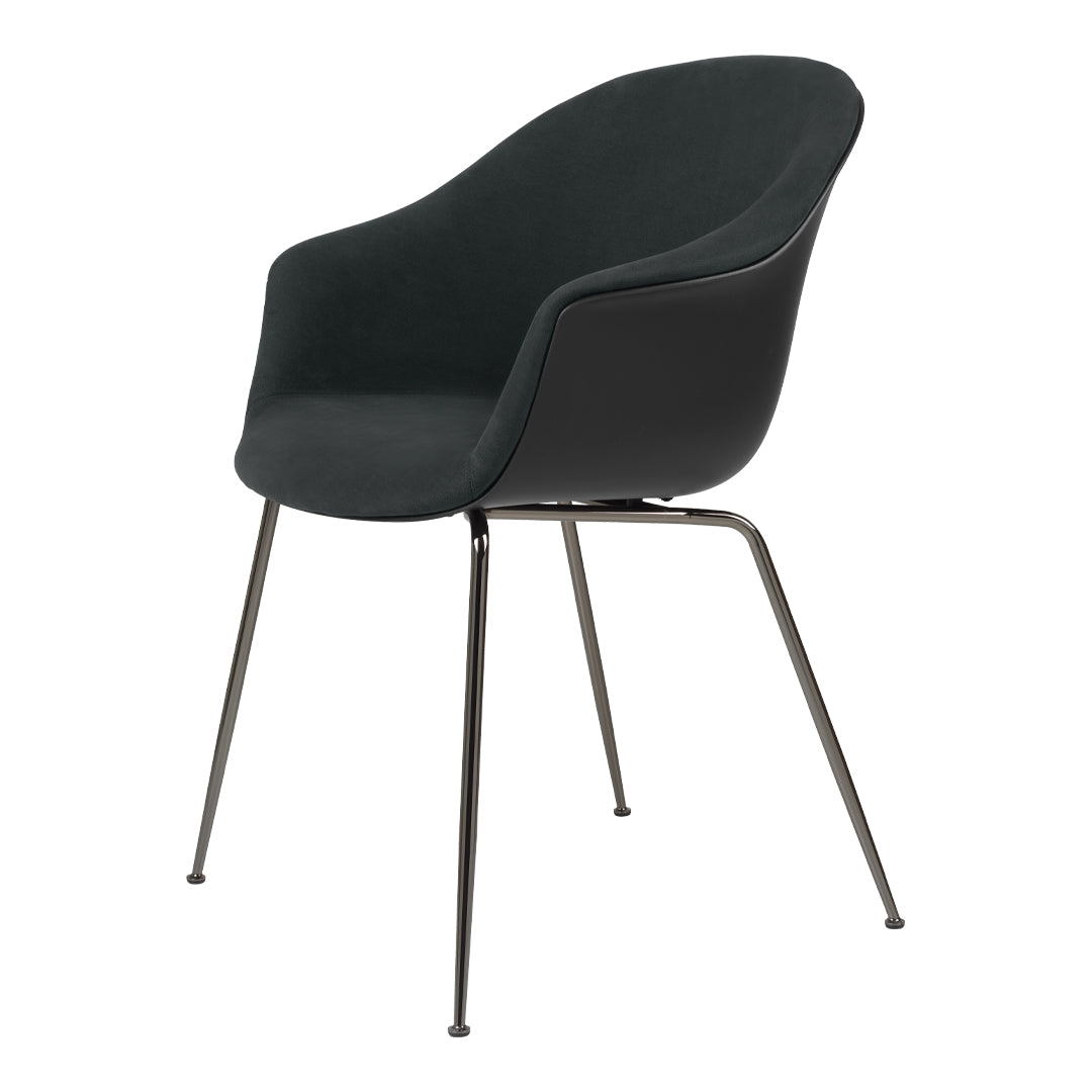 Bat Dining Chair with Black Chrome Conic Base & Front Upholstery - Modern Kitchen & Dining Room Seating for Home & Restaurant Use
