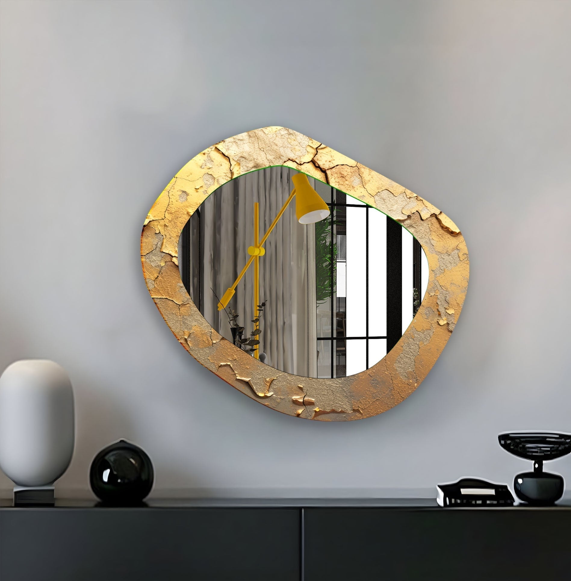 Asymmetrical Gold Marble Wall Mirror - Modern Decorative Mirror for Living Room, Bedroom & Entryway - Elegant Home Decor Accent Piece