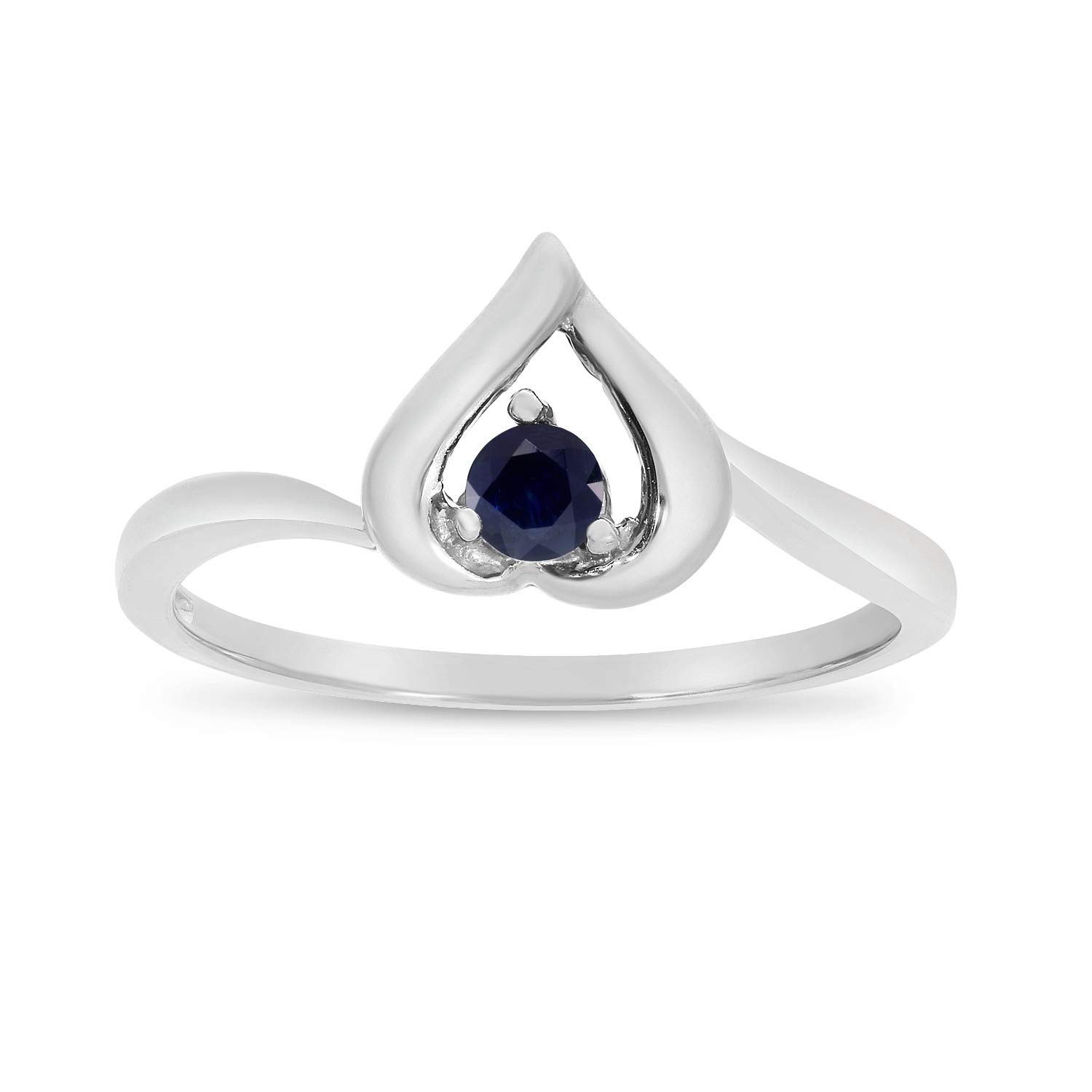 14K White Gold Round Sapphire Heart Ring for Women - Elegant Valentine's Day Gift, Anniversary Jewelry, Romantic Proposal Ring for Her - Perfect for Weddings, Engagements & Special Occasions