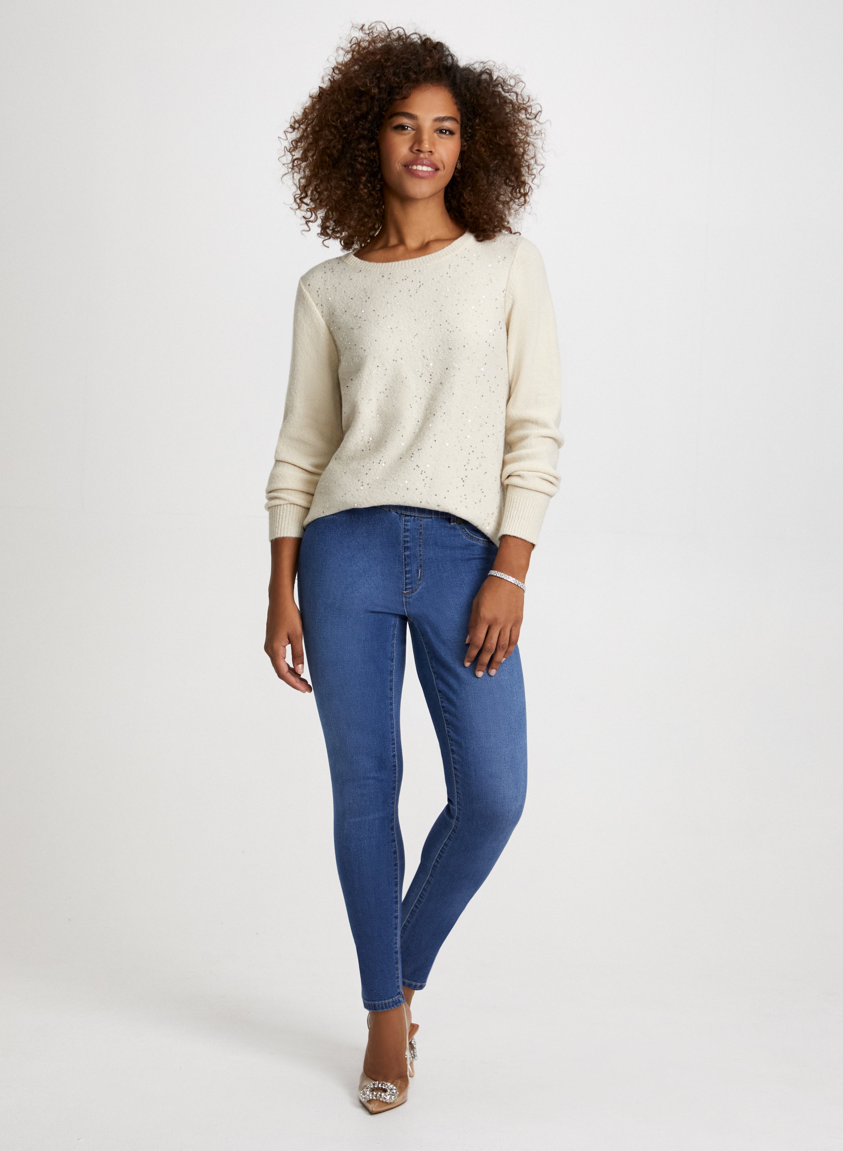 Stylish Crew Neck Sweater & Comfortable Pull On Jeans for Women - Perfect for Casual Outings, Workwear, and Weekend Relaxation