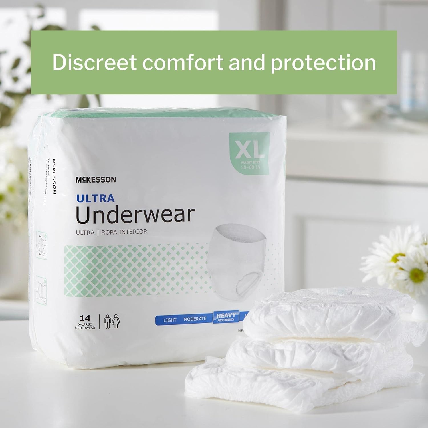 **McKesson Ultra Pull-On Disposable Absorbent Underwear for Adults - Heavy Absorbency, Tear-Away Seams, Unisex - Ideal for Incontinence, Post-Surgery & Travel**