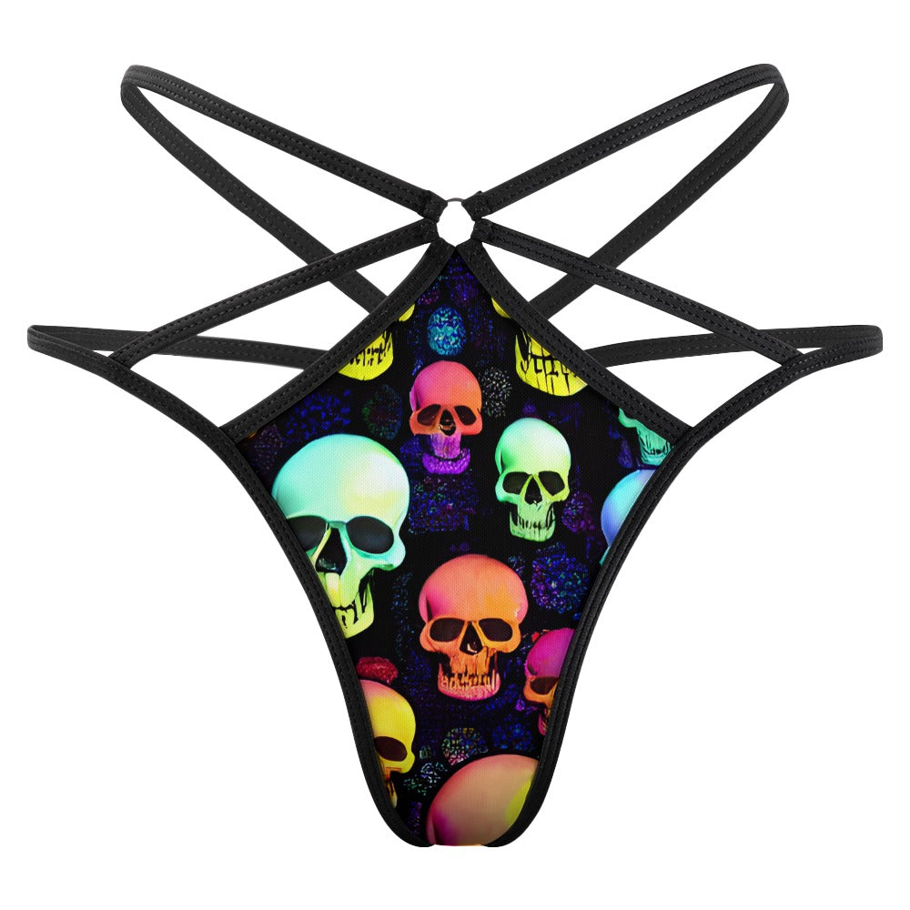 Sexy Colored Skull Print T-Back Thong Panties for Women - Gothic Lingerie, Clubwear & Costume Accessories
