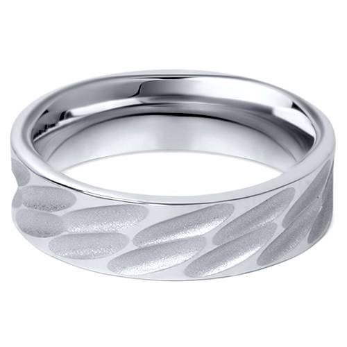 6mm Comfort Fit Men's Wedding Band - Hand Carved 10K White Gold Ring for Engagement, Anniversary & Everyday Wear