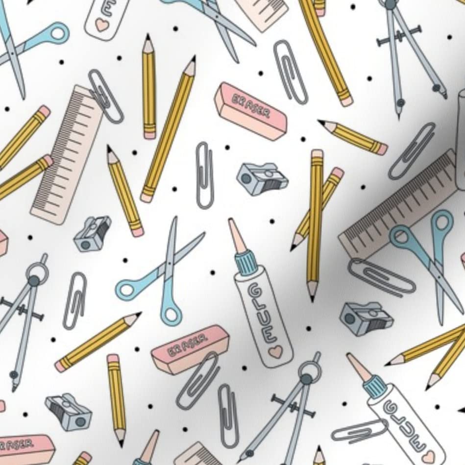 Premium Spoonflower Fabric - Back Art Math Classroom Scissors Yellow Blue Pencil Print on Soft Minky Fabric Fat Quarter - Perfect for Sewing Baby Blankets, Quilt Backing & Plush Projects | Ideal for Nursery Decor, DIY Crafts & Educational Classroom Materials