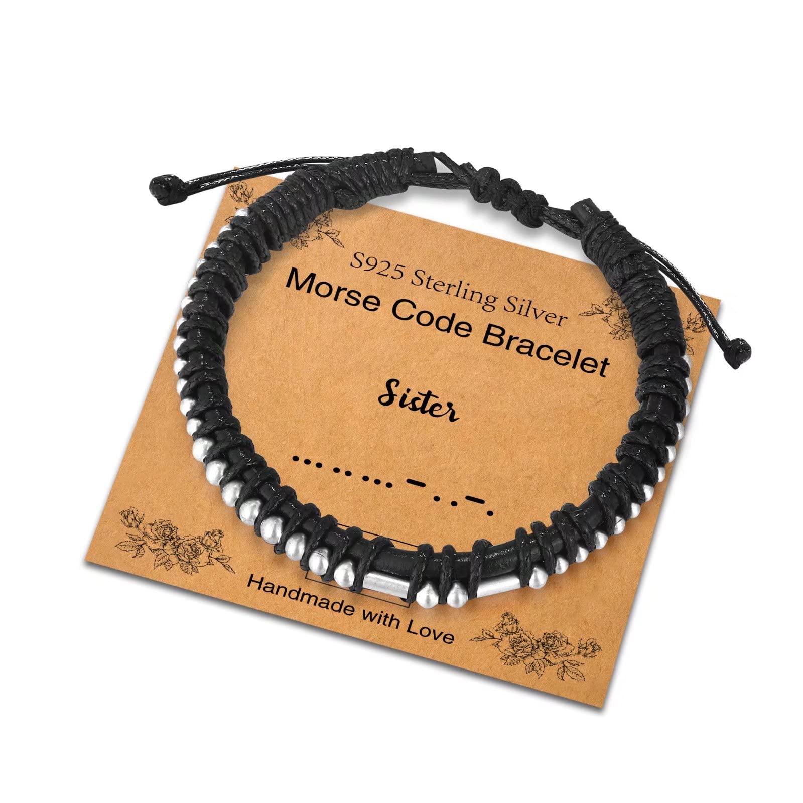 Sterling Silver Morse Code Bracelet for Women & Men - Adjustable Leather Inspirational Jewelry, Unique Birthday & Friendship Gift for Her & Him - Perfect for Daily Wear, Special Occasions & Meaningful Moments