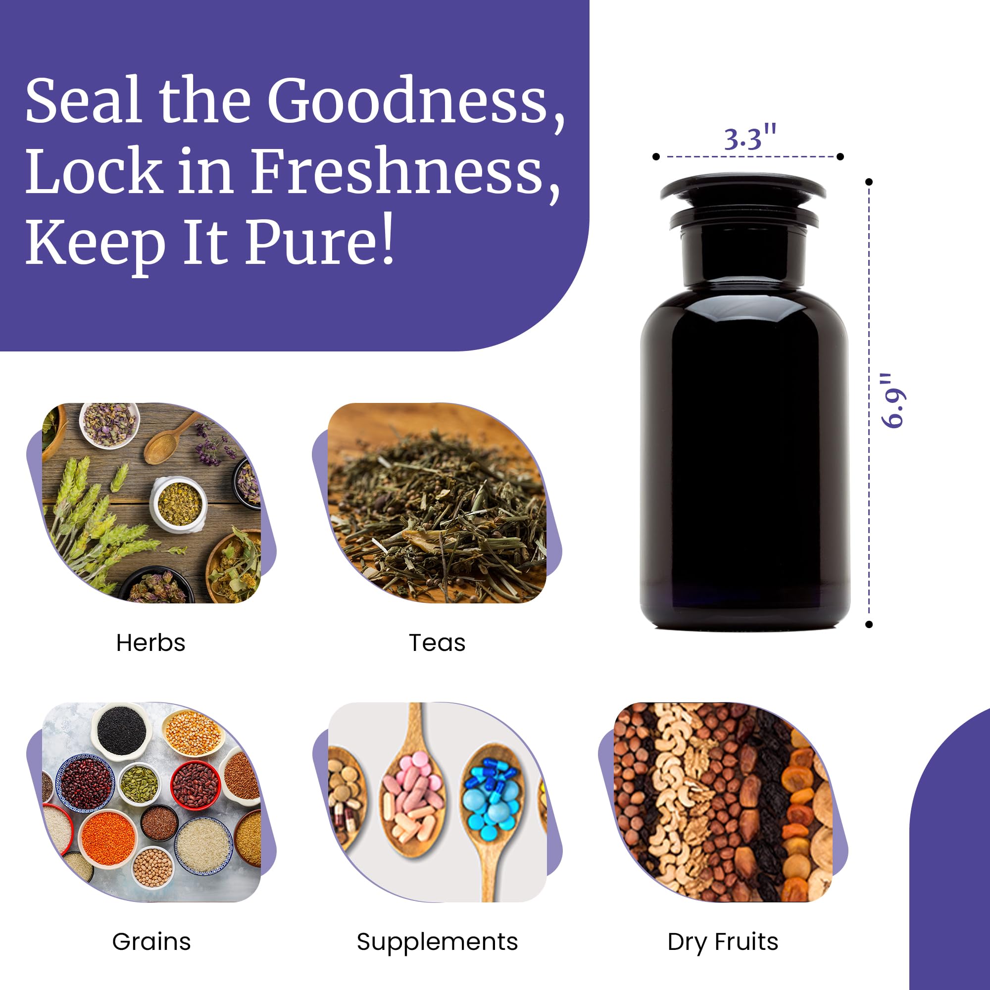 Infinity Jars 500ml (17oz) UV Protection Black Glass Apothecary Jars with Airtight Lids - 10 Pack for Tea, Coffee, Spices, Herbs & Dried Food Storage | Smell Proof, Kitchen & Pantry Organization, Home Decor
