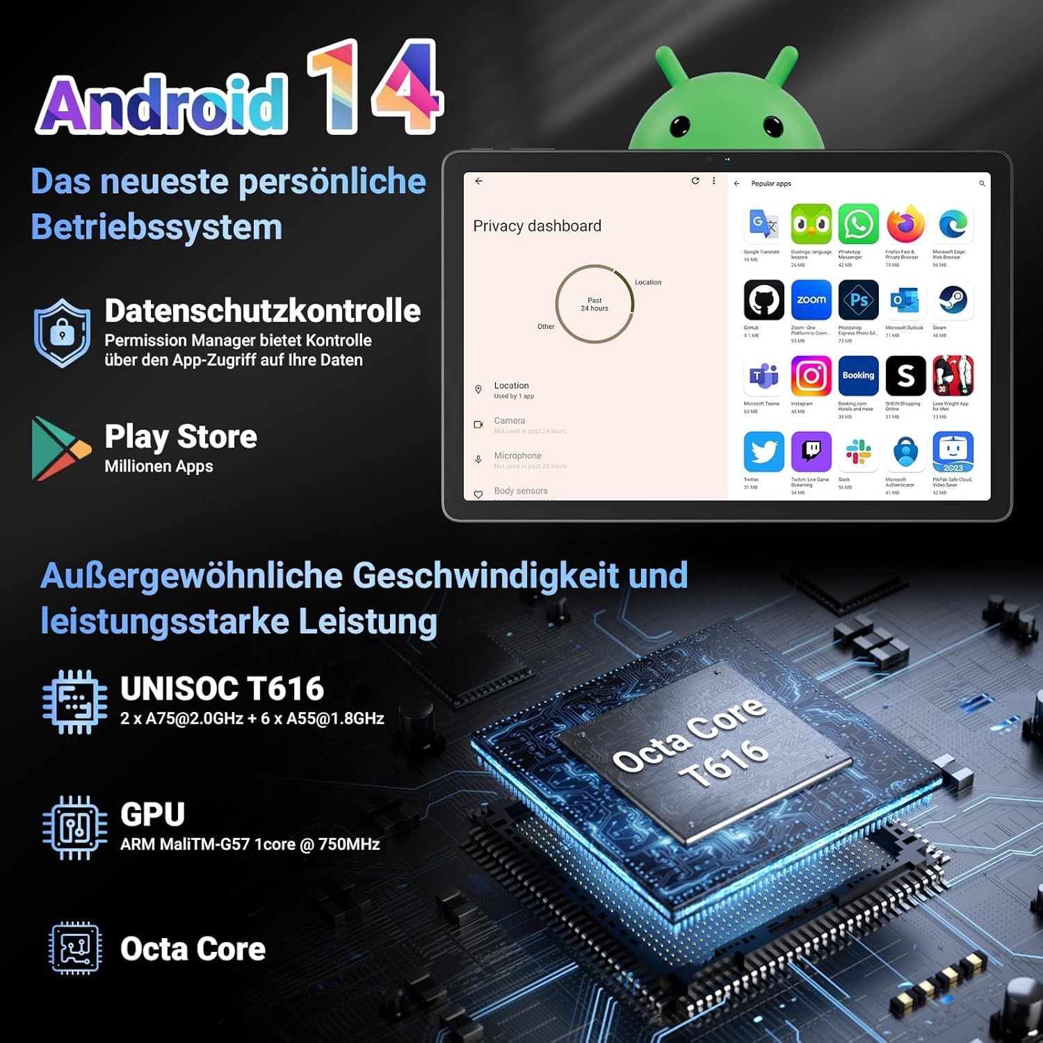 Blackview Tab16Pro 11 Inch Android 14 Tablet - 16GB RAM 256GB ROM (Expandable to 2TB) 4G LTE 5G WiFi, 13MP+8MP Dual Camera, 7700mAh Battery, 2K Widevine L1 Display with Stylus & Case - Perfect for Work, Study, Gaming & Travel