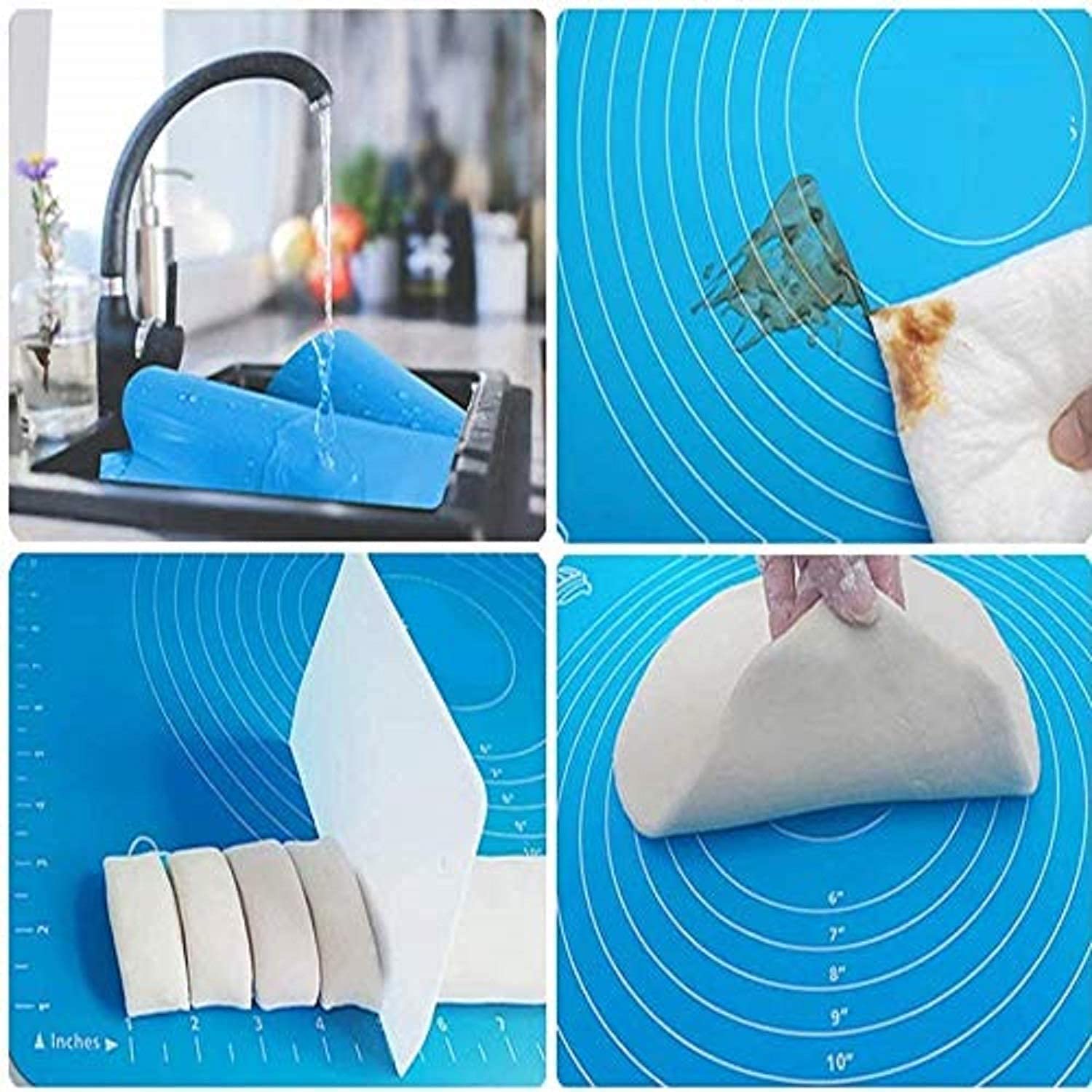 Hriman Large Silicone Fondant Rolling Mat with Measurements - Non-Stick Stretchable Baking Sheet for Roti, Chapati, Cake, Dough Kneading - Perfect for Home Baking & Cooking